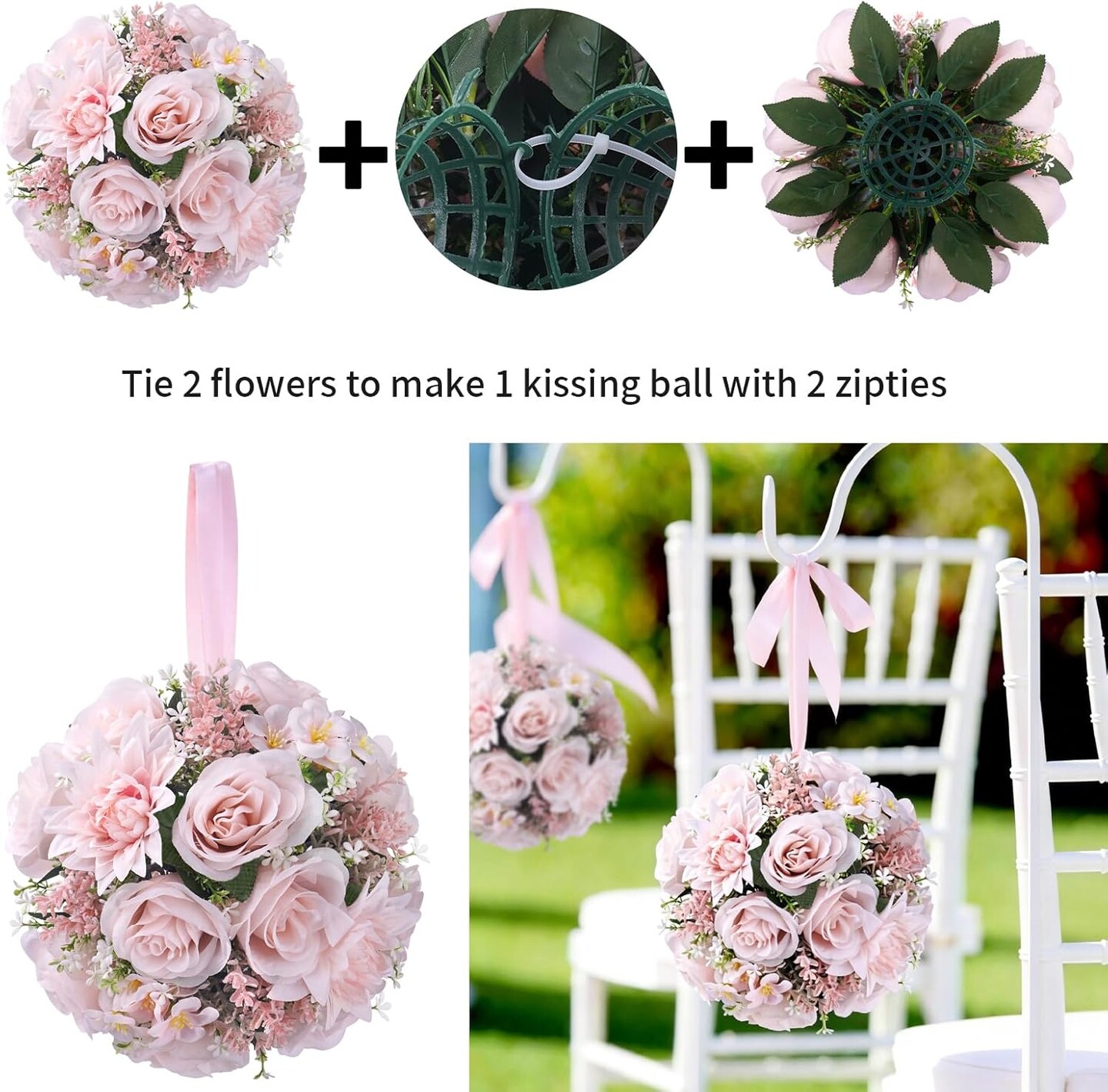 10PCS Pink Flower Balls – 9.5in Silk Rose & Dahlia Kissing Balls for Wedding Centerpieces, Table Decor, Party & Home Celebration Floral Arrangements