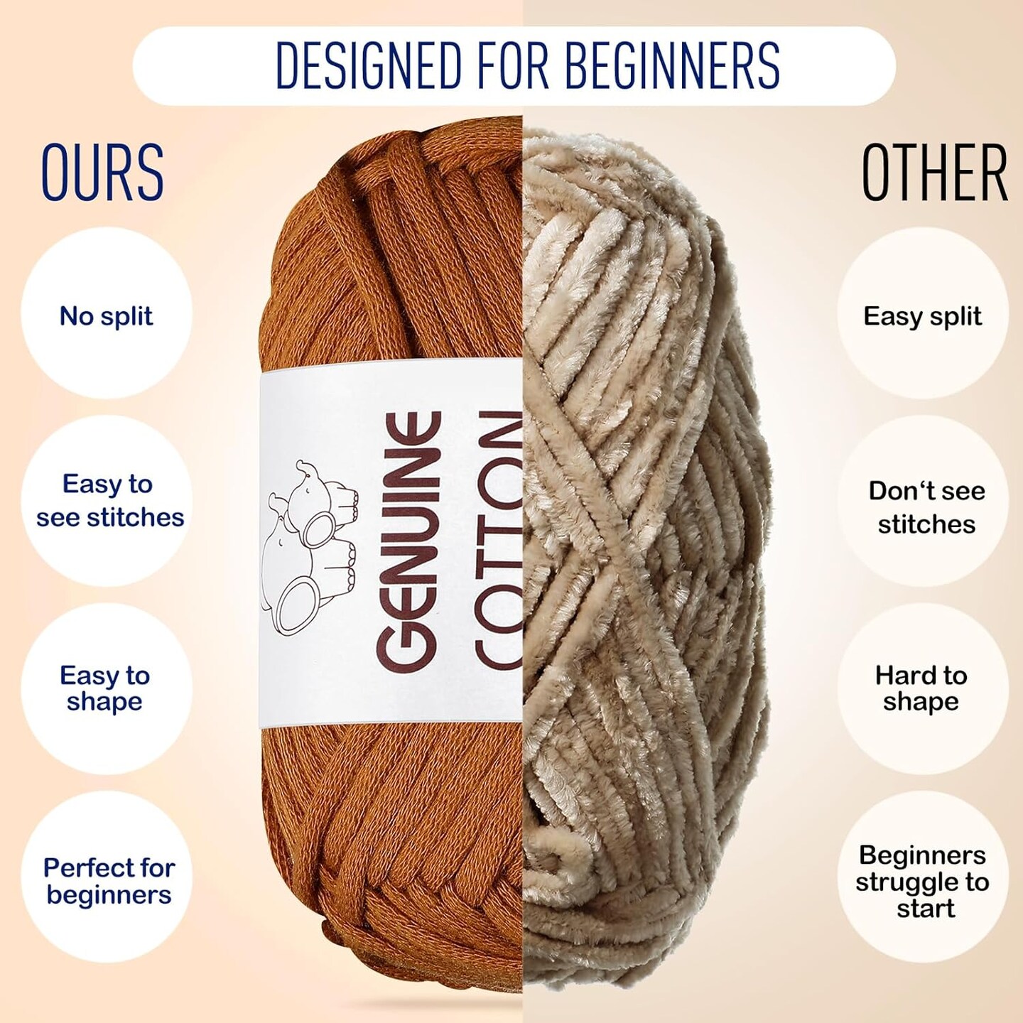 18-Pack Beginner Crochet & Knitting Yarn – Cotton-Nylon Blend, 50g / 87.5yds Each, Nature Colors, Easy-to-See Stitches, Perfect for DIY Crochet Kits & Handmade Projects
