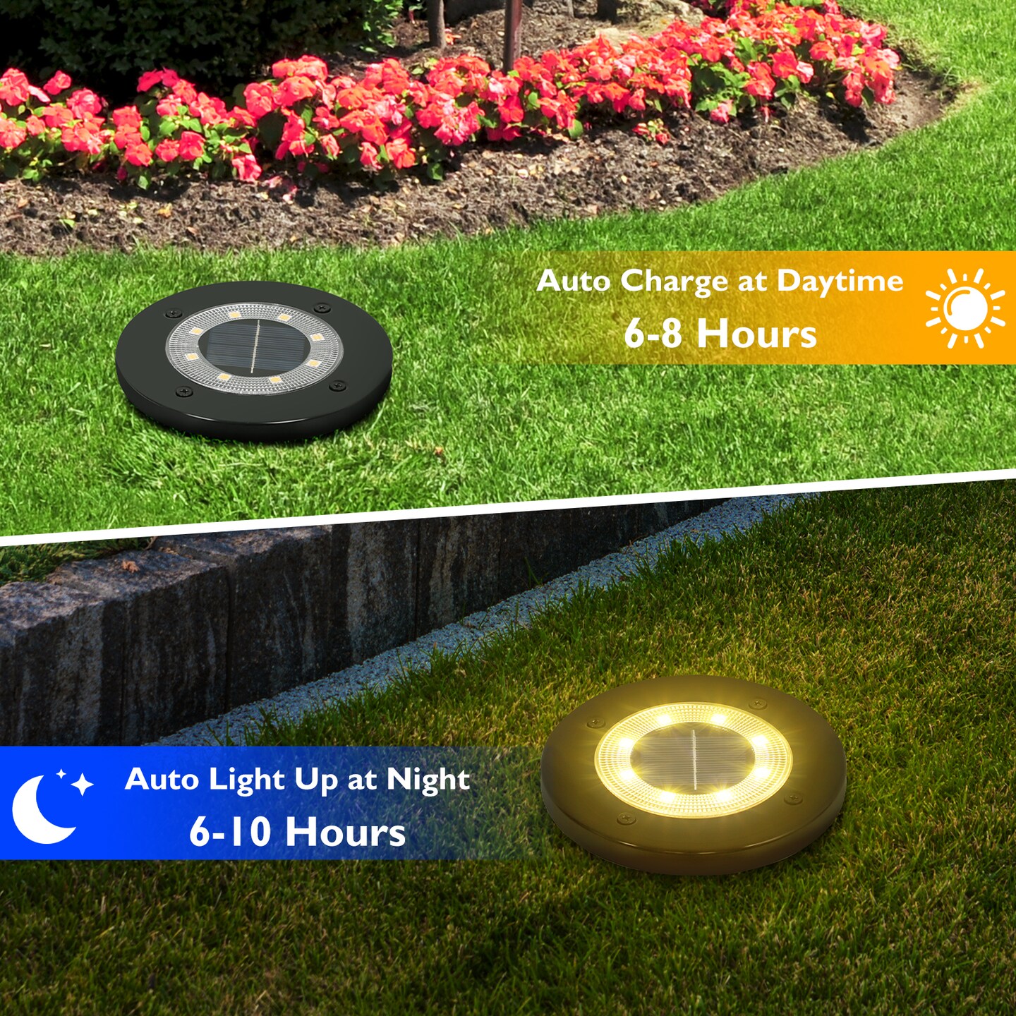 8 Pack Solar Ground Lights, 8 LED Warm White IP65 Waterproof In-Ground Outdoor Lights for Garden