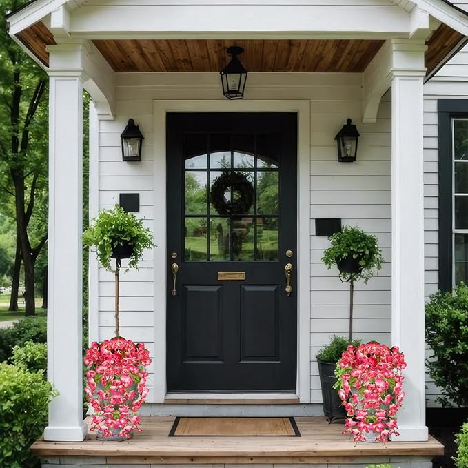 2 Pcs Fake Hibiscus Flowers Artificial Hanging Flowers Plants for Outdoors Realistic UV Resistant Spring Summer Decor Pink Silk Faux Flowers Trailing Vines for Front Door Porch Outside