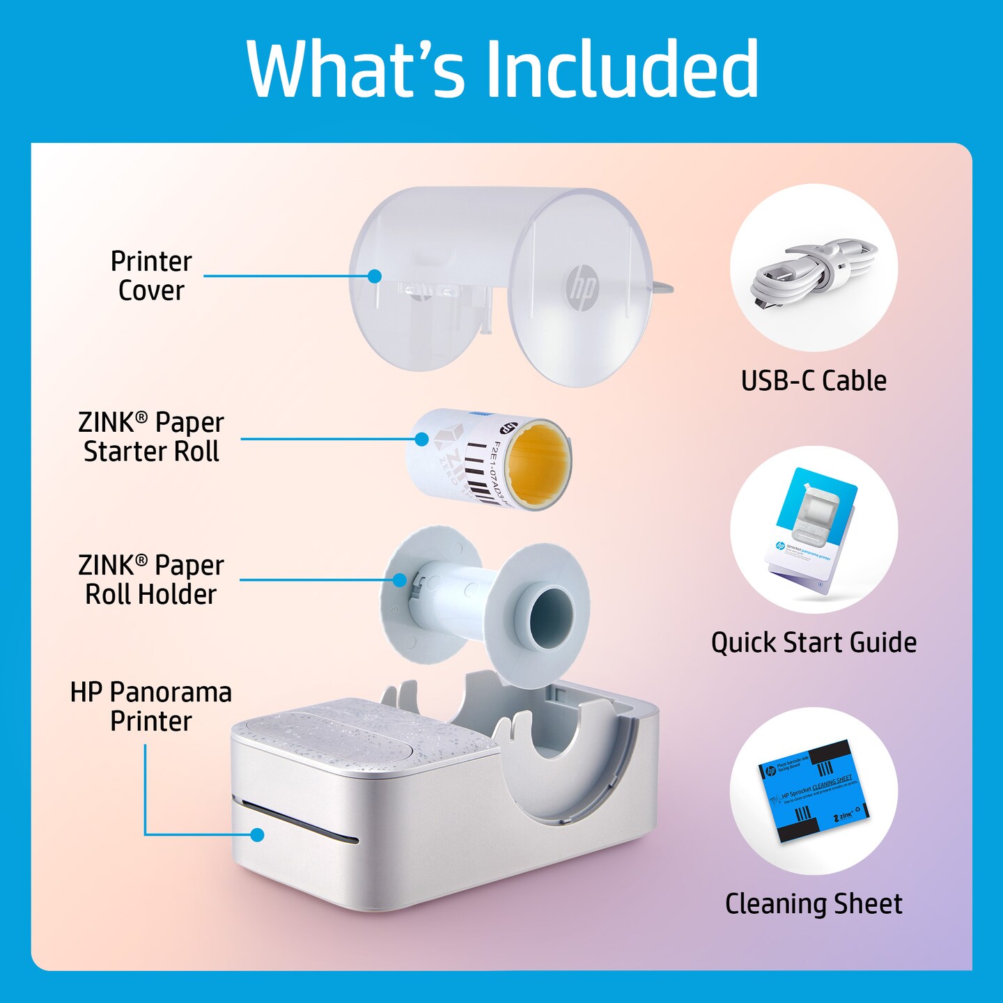 HP Sprocket Panorama Instant Label Printer & Photo Printer 2” x .5”- 9”