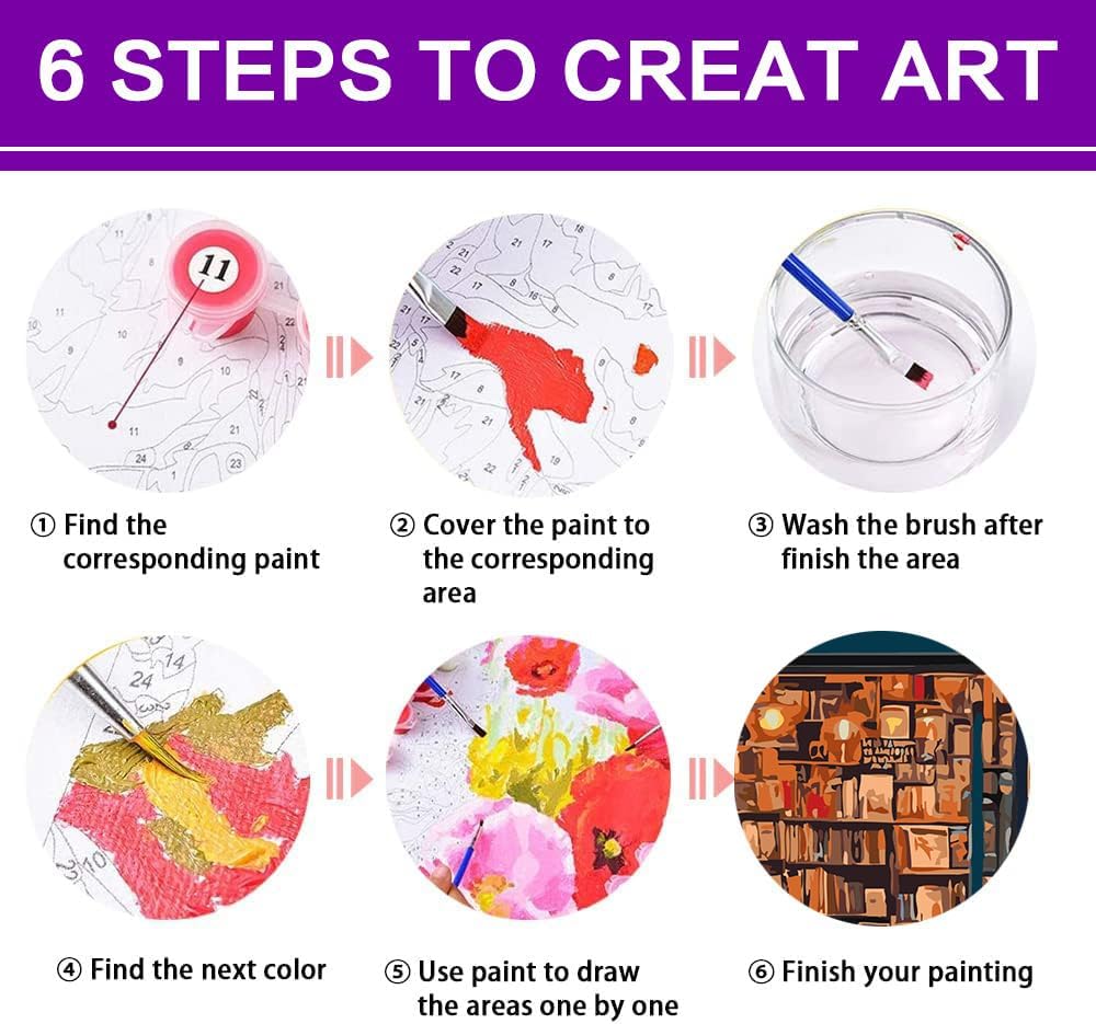 Paint By Number Books & Tea Acrylic Kit for Adults – DIY Canvas Painting Set for Home Decor, 15.8x19.7 Inch
