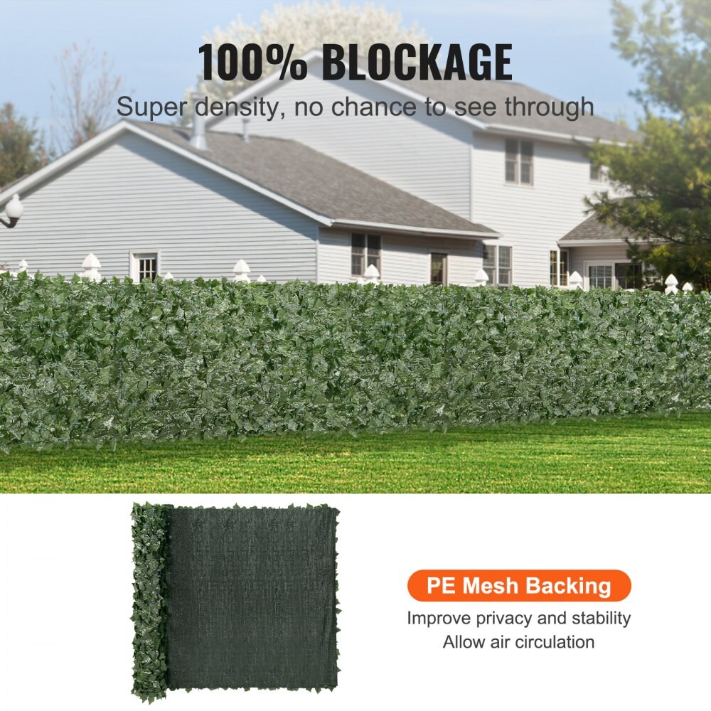 Green Silk Artificial Ivy Fence Panels with Plastic Frame Backing