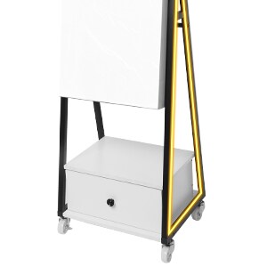 Lockable Full Length Mirror Jewelry Cabinet, Rolling Standing Makeup Jewelry Storage Organizer with Full Body Mirror & Drawer