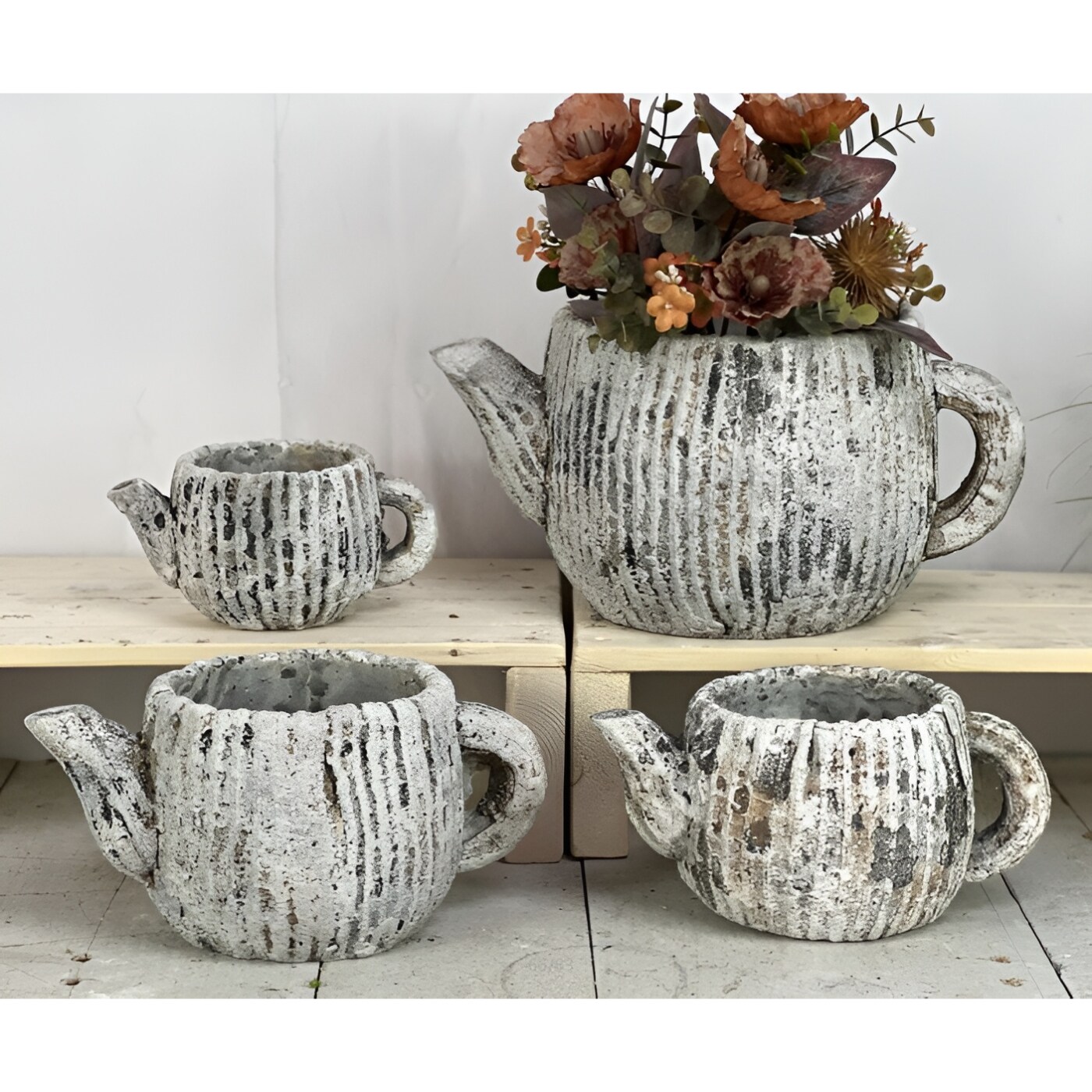 Teapot Design Cement Planter Pot for Indoor Plants Kitchen Shelf Decor