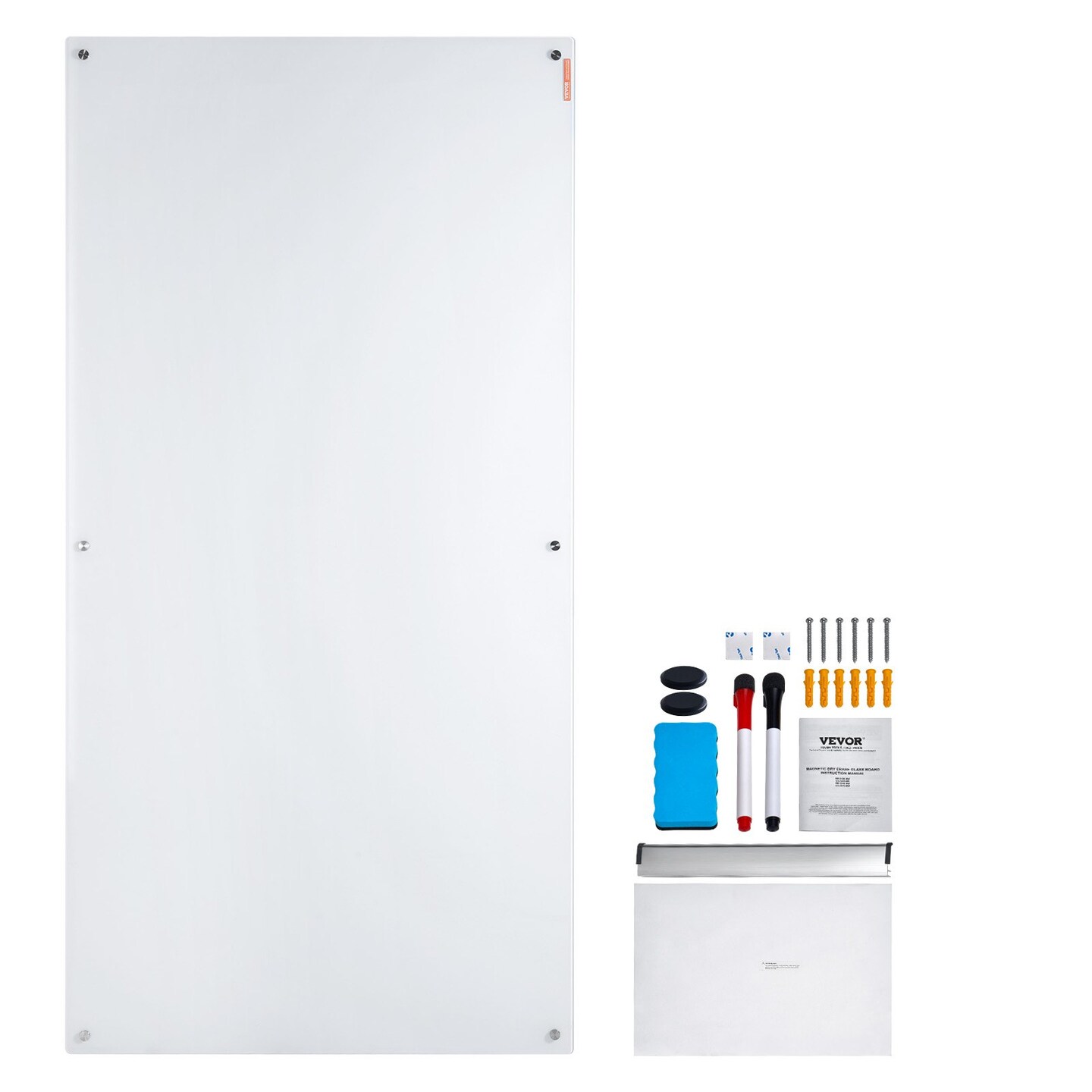 Tempered Glass Magnetic Dry Erase Board with Tray & Frame-less Design