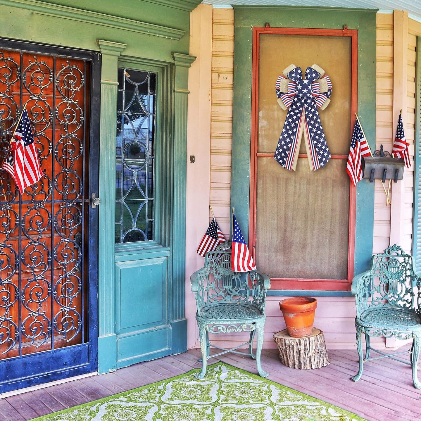2 PCS 4th of July Large Patriotic Wreath Bows – 3-Layer Stars & Stripes Farmhouse Bows, Independence Day Decorative Tree Topper, Indoor/Outdoor Door, Wall, and Party Decorations