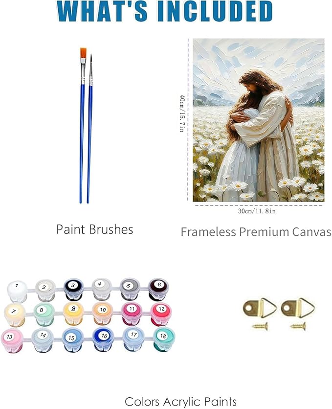 Paint by Numbers for Adults and Kids Beginner, Jesus Hugging Woman Christian Painting by Number Kits On Canvas, Number Artist Paint by Number Kit DIY Oil Painting Acrylic Paints, Home Wall Decor