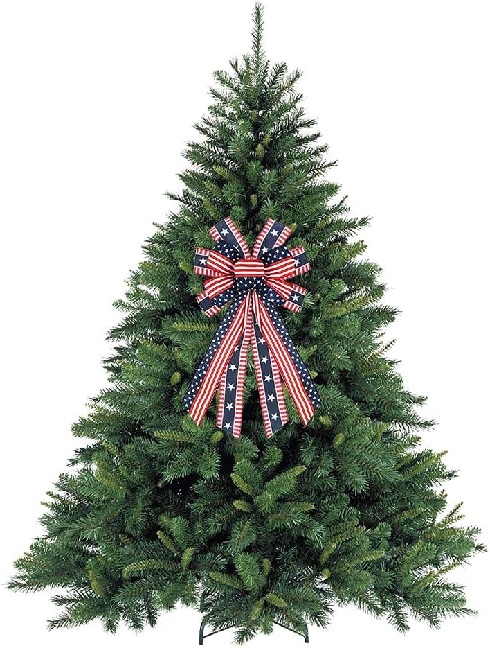 Large Patriotic Wreath Bow – Red, White & Blue Stars & Stripes Bow for Front Door, Memorial Day, 4th of July, Veterans Day, Indoor/Outdoor American Flag Holiday Decoration