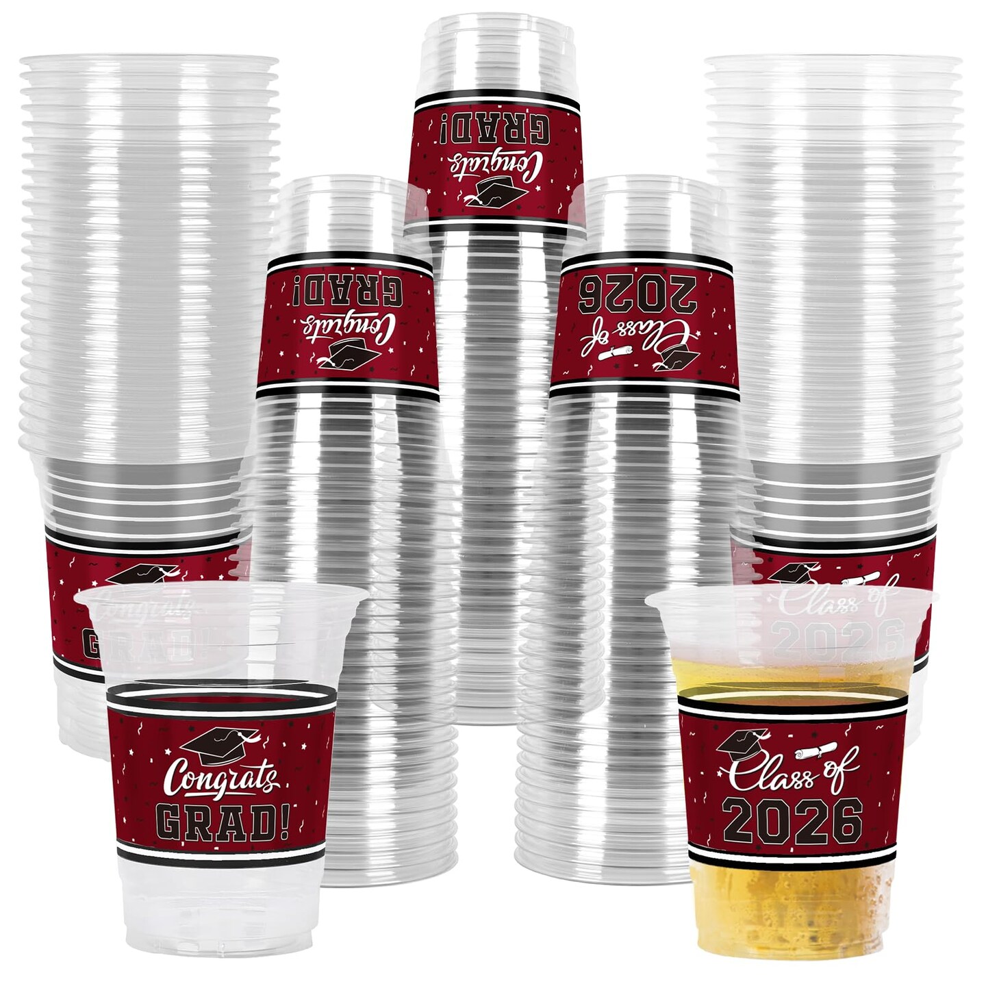 Gatherfun Class of 2026 Celebration - 100 Pcs 16oz Maroon Graduation Plastic Cups for Sturdy & Durable Drinkware for Grad Festivities | Essential Graduation Party Supplies & Decorations