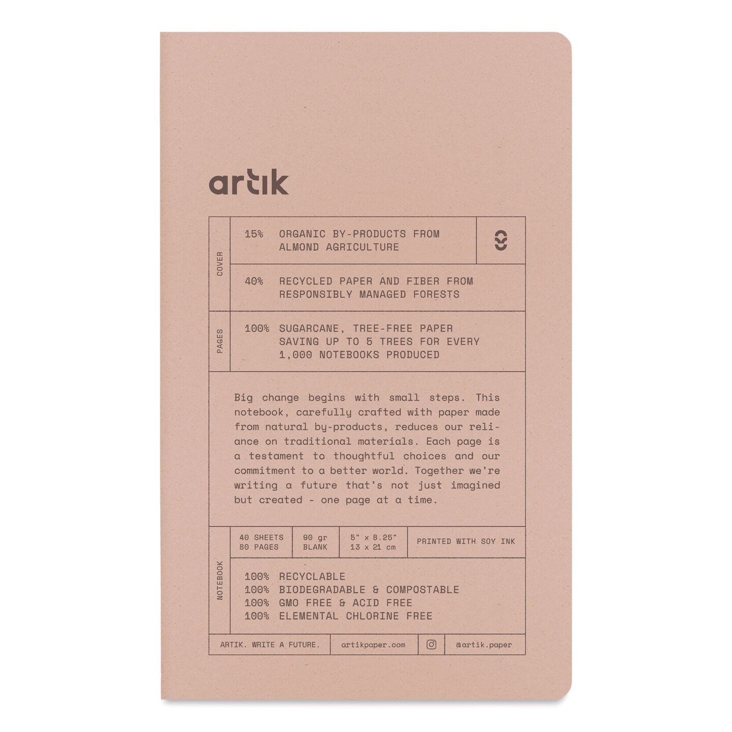 Artik Singer Sewn Softcover Notebook - Almond, 5" x 8-1/4", Blank, Pkg of 2