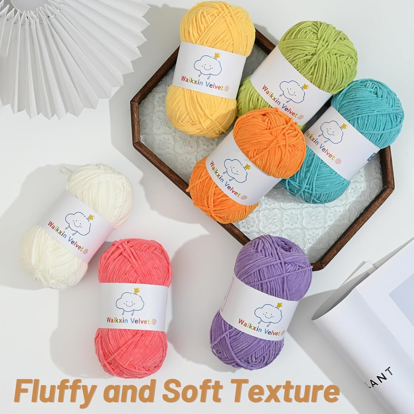 24-Pack Fluffy Chenille Yarn – 100% Polyester Fingering Weight Yarn, 1.76 oz / 158.6 yds per Skein, 3806 yds Total, Soft Velvet Yarn for Crocheting, Baby Blankets, Amigurumi & DIY Crafts (Set B)