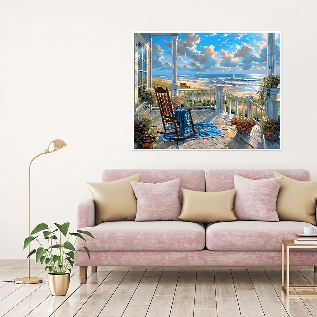 Paint By Numbers Beach Landscape Kit for Adults Beginners – 16x20 Inch DIY Acrylic Canvas Painting Set, Easy Coastal Wall Art Craft for Home Decor & Gift