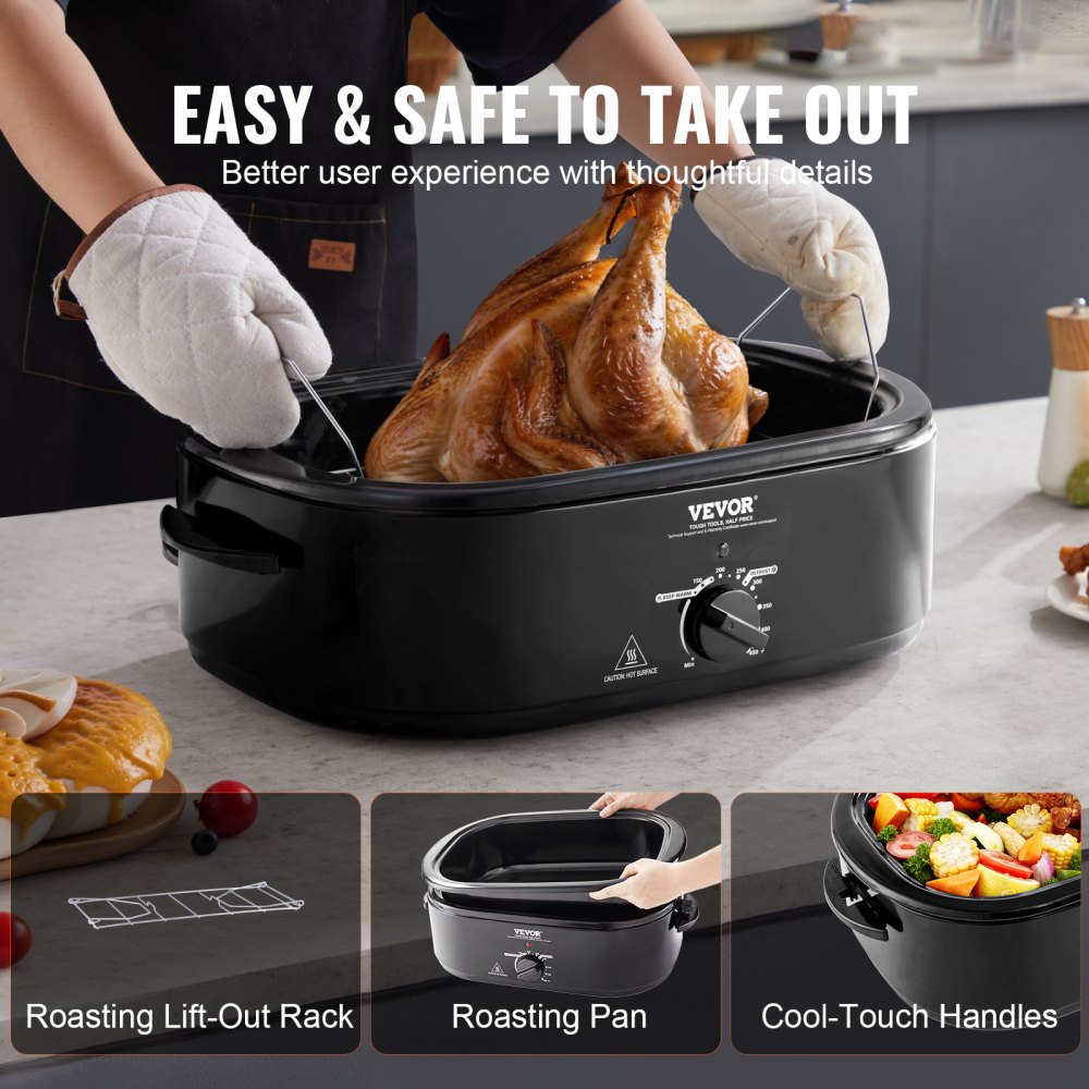 Stainless Steel Roaster Oven 18–22 QT, 1450W with Self-Basting Lid