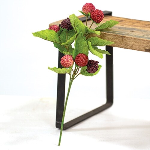 Spring Raspberry Stem Pick 10.5 Inch Foam Fruit with Leafy Green Decor Set of 3
