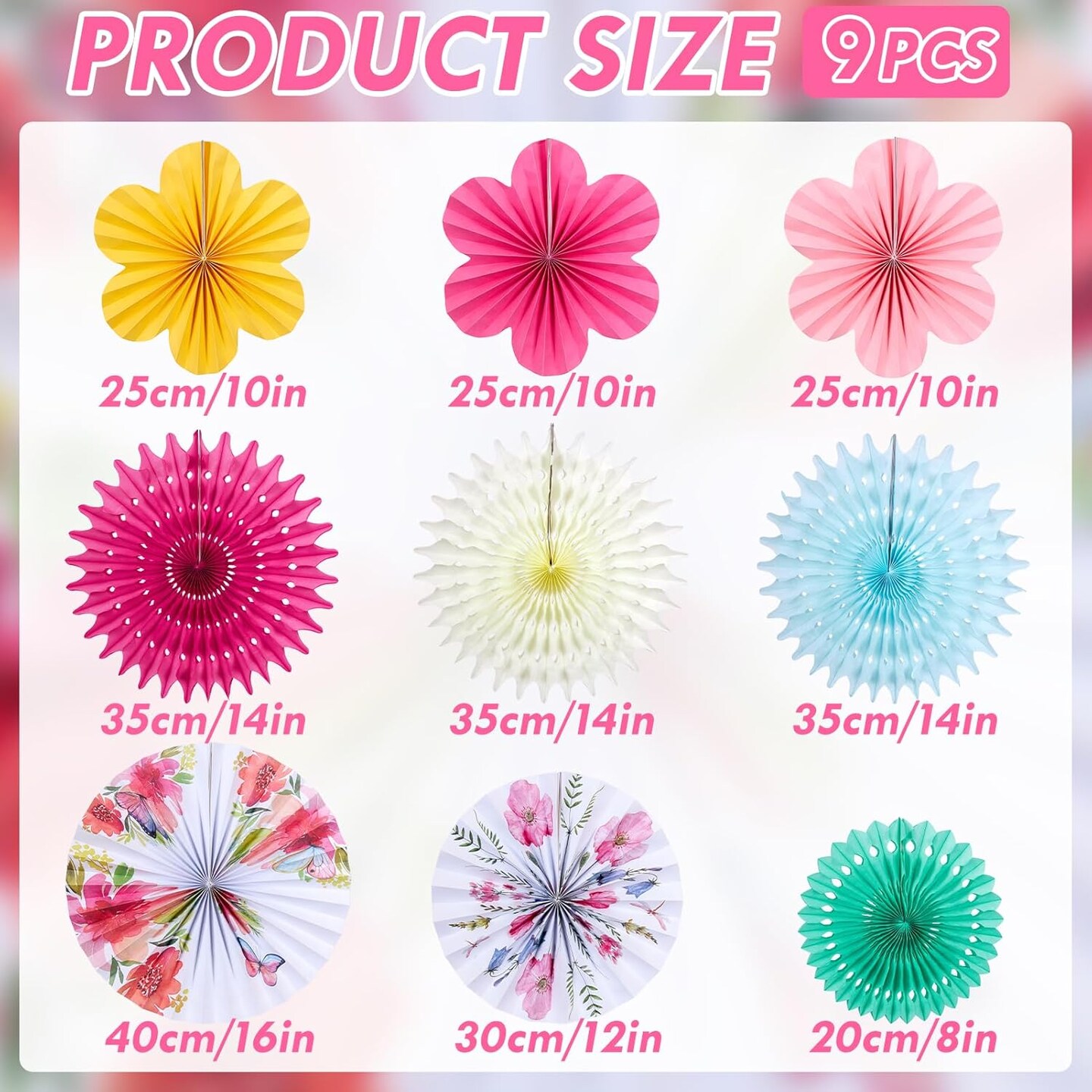 9-Piece Paper Flowers Wall Decor Set | Tissue Paper Fans & Floral Backdrop for Tea Party, Classroom, Valentine's Day, Mother's Day & Wedding Decorations