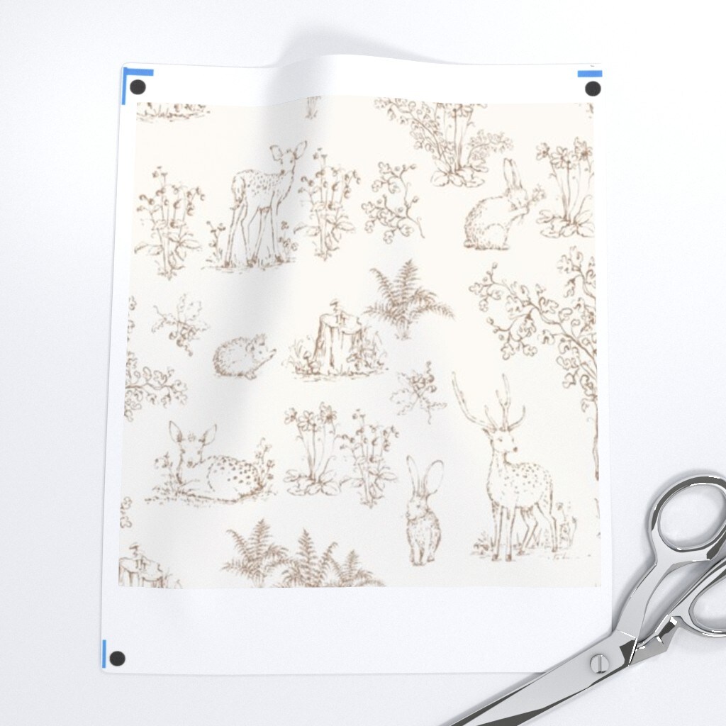 Neutral Woodland Animals Hand Drawn Deer Rabbit Hedgehog Whimsical Sketch Forest Toile Nursery Custom Printed Fabric by Spoonflower Various Fabrics by the Yard or Fat Quarter