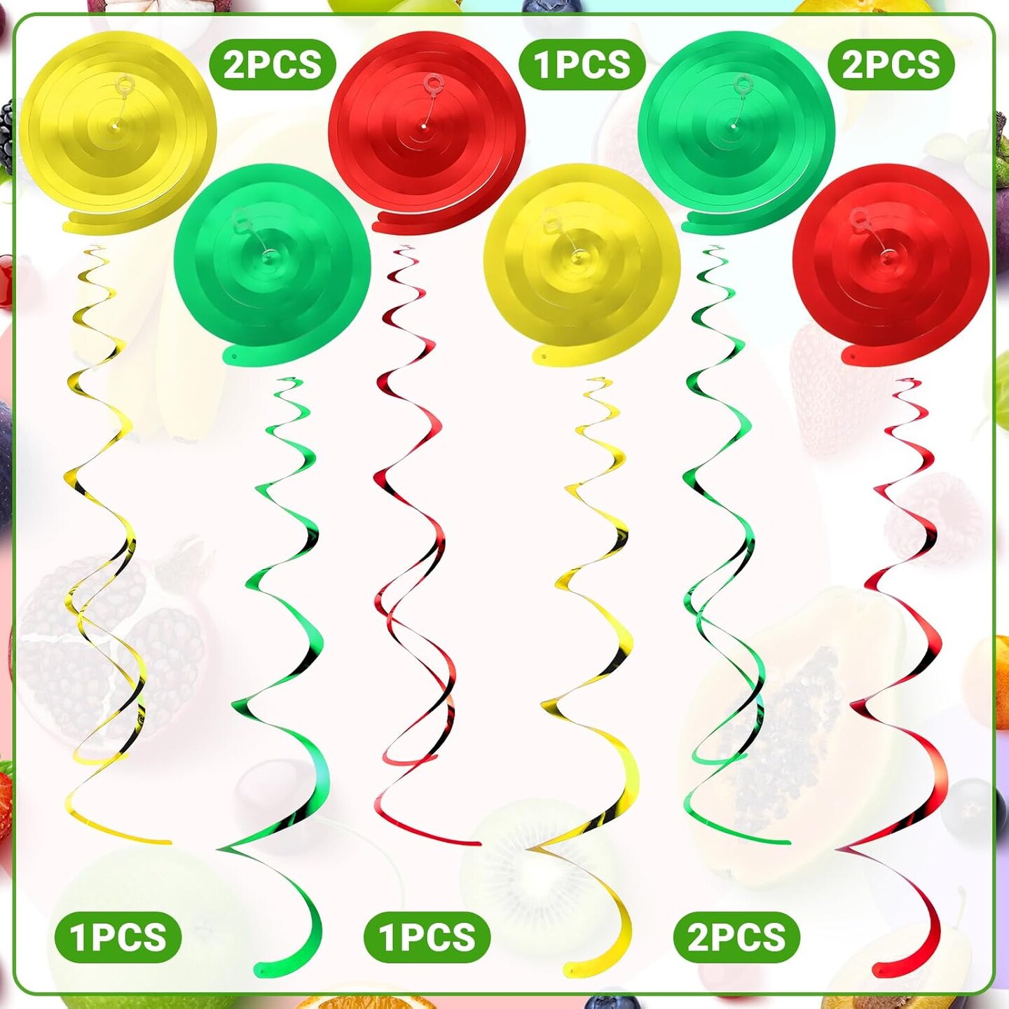 30-Piece Hey One Bear Fruit Birthday Hanging Swirls | Dancing Fruit & Vegetable Foil Ceiling Danglers for Summer Party, First Birthday & Garden Theme Decor