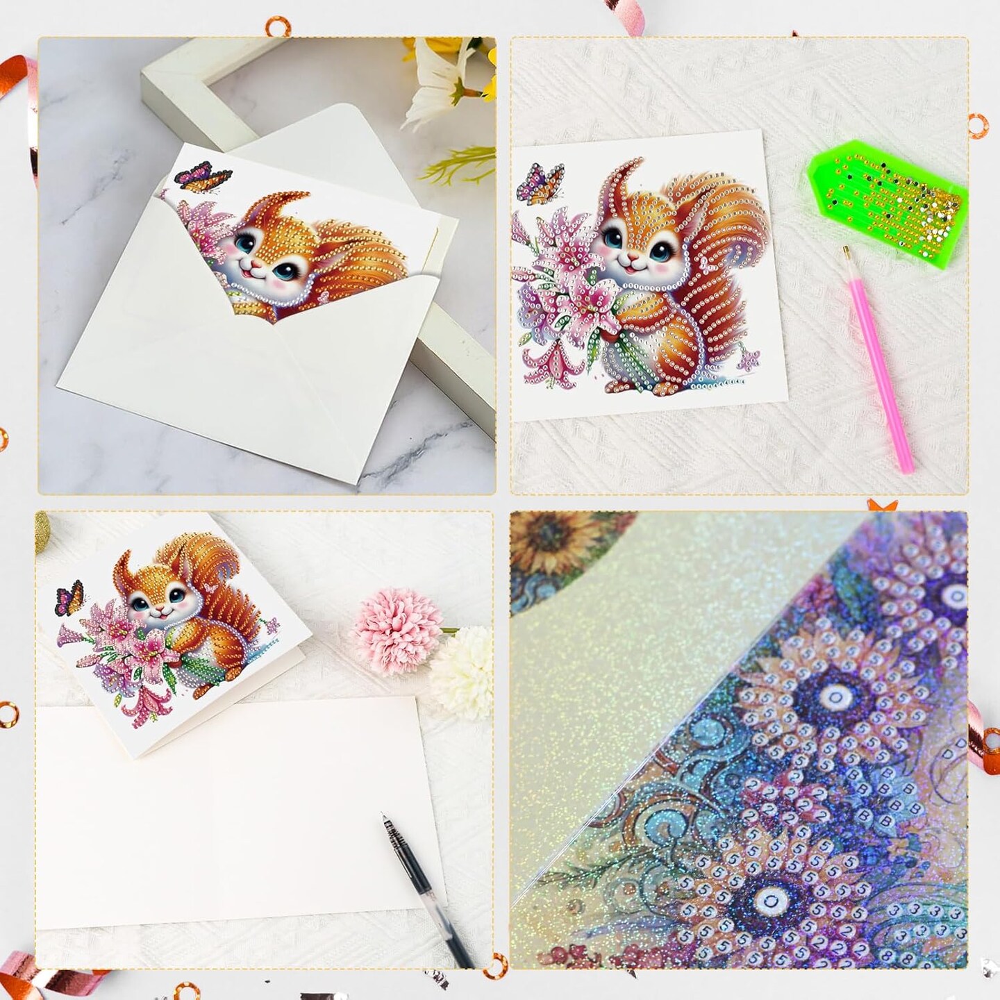6-Pack Diamond Painting Greeting Card Kit – Special Shaped Diamonds DIY Handcraft for Birthday, Holiday, & Christmas Cards with Envelopes, Rhinestones & Tools