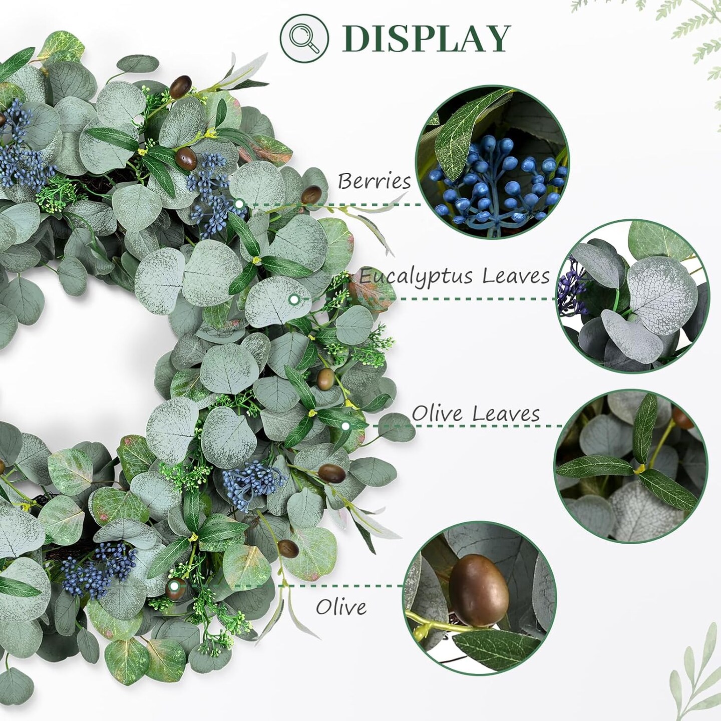 Wreath with Olive Leaves and Berries , Handmade Green Spring wreath