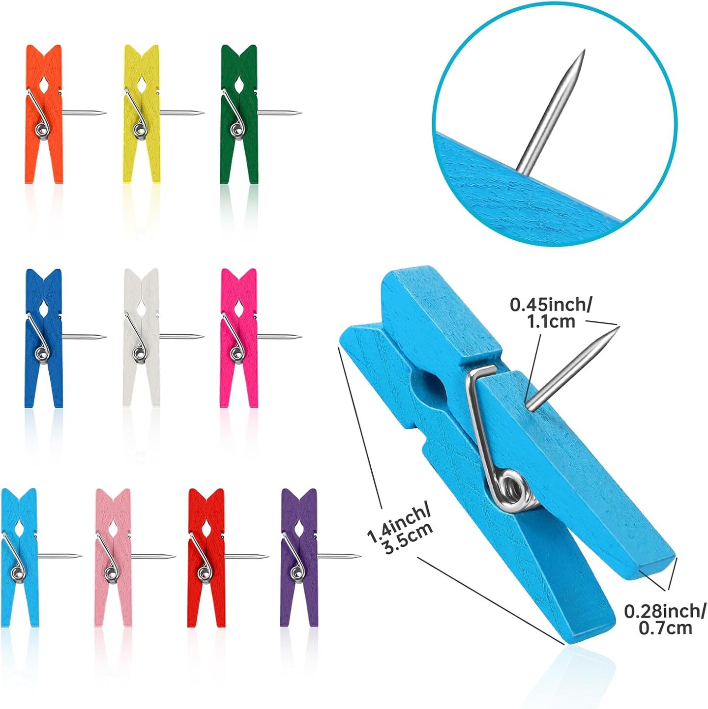 50PCS Colorful Wooden Push Pins – 10 Colors for Bulletin Boards, Cork Boards, and Classroom Decor