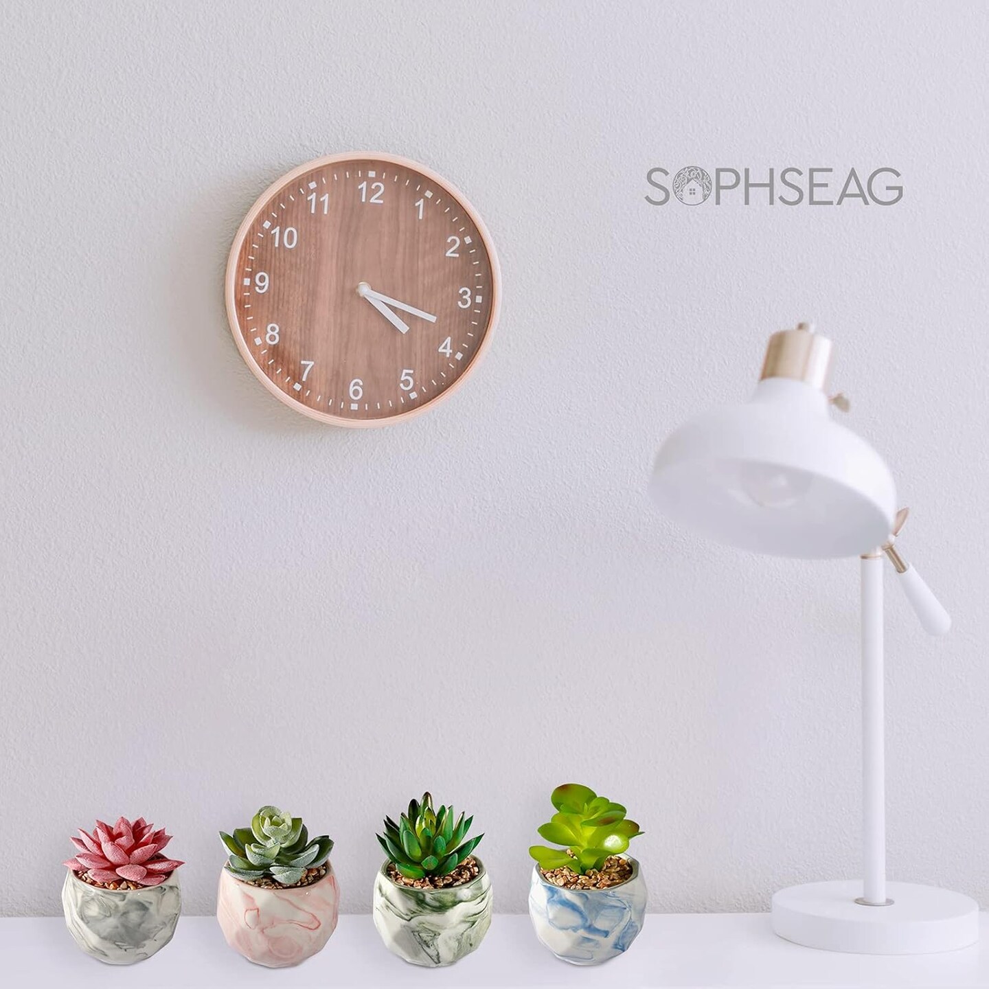 Succulents Plants Artificial - Upgraded Mini Potted Fake Succulent Plants for Home Office Desk Plant Decor, Assorted Small Faux Succulents in Rhombus Colored Marbled Ceramic Pots (Set of 4)