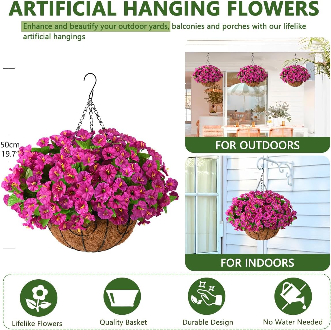 Artificial Hanging Flowers Plants Basket for Outdoors Porch Spring Decoration