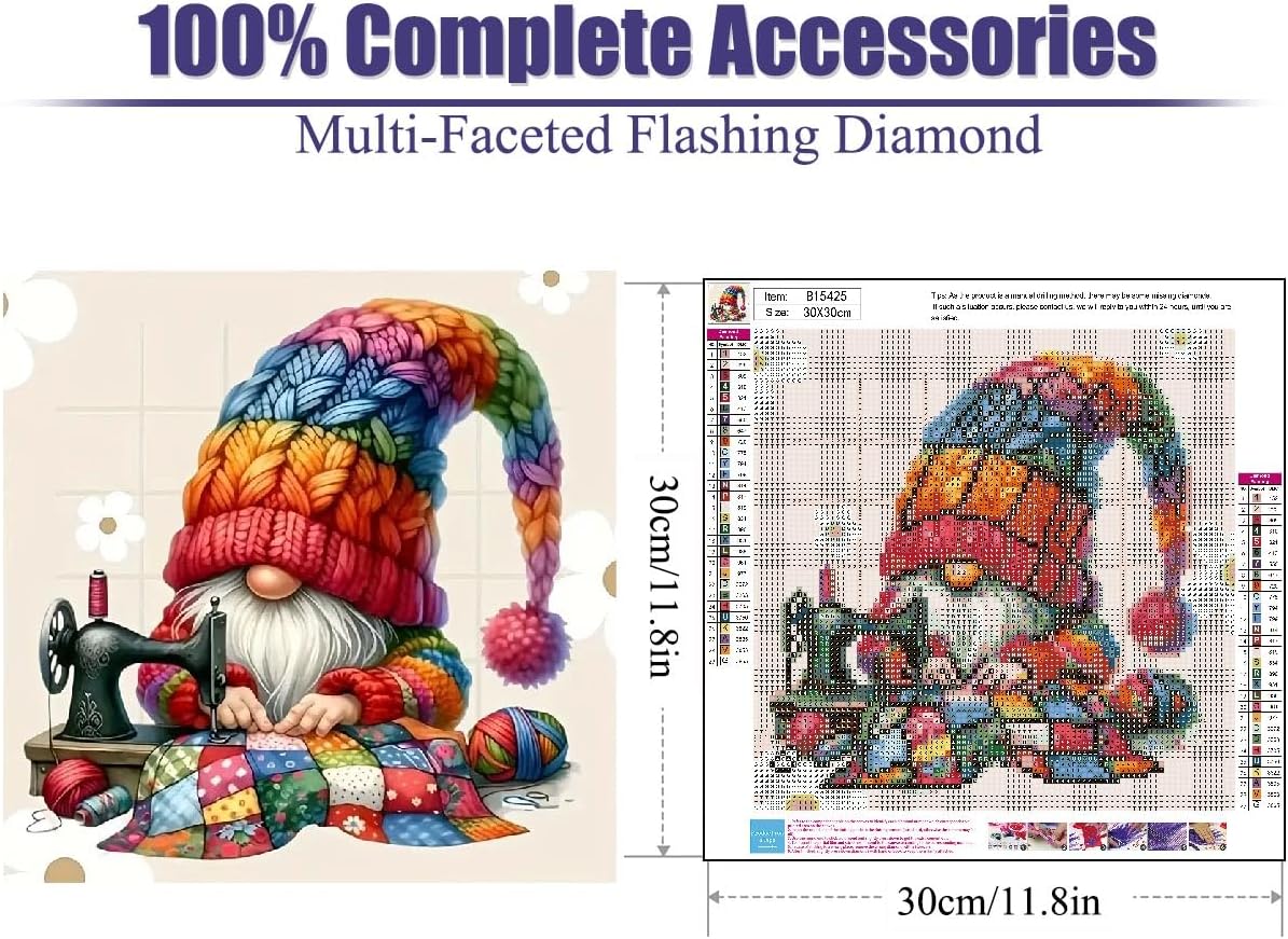 5D Diamond Painting Kits for Adults,Christmas Gnome Winter Diamond Art Kits for Adults Beginner,DIY Full Round Drill Grandma Diamond Dots Gem Art Kits for Adults,Home Wall Decor 12 x 12Inch