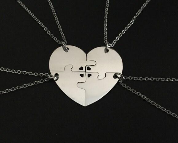 4 Stainless Steel Heart Puzzle Necklaces. 4 Piece Puzzle Necklaces