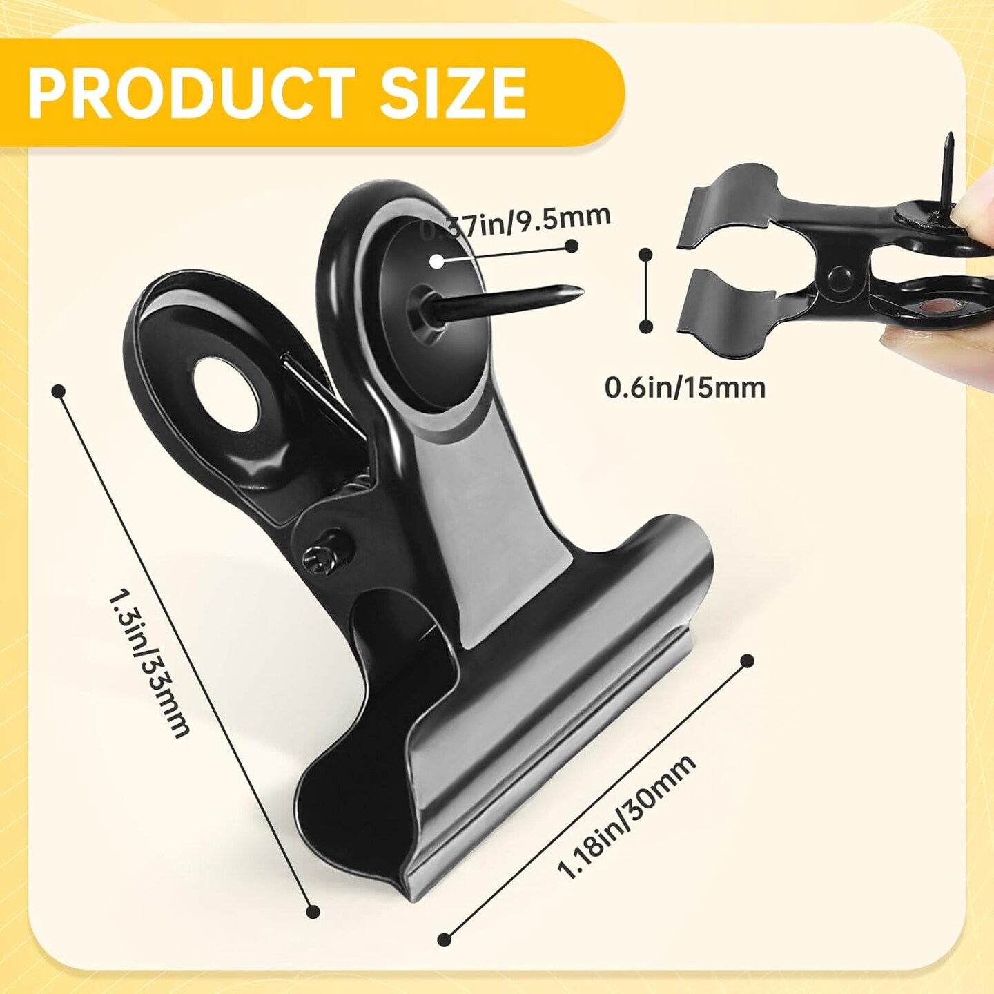 36 Pieces Black Push Pins Clips Metal Push Pins with Clips Black Pushpin Clips Bulldog Clips with Pins Thumb Tacks for Bulletin Board Cork Board Cubicle Wall for Classroom School Office