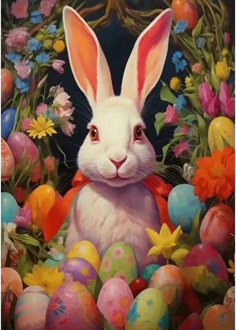 Bunny Diamond Art Kits For Adults Easter Paint With Diamonds Gem Art For Beginners,Large Diamond Painting For Adults,Full Drill Diamond Painting Kits Arts And Crafts For Home Wall Decor 12 X 16inch