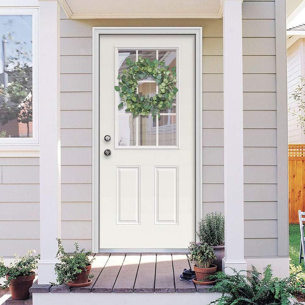 Artificial Eucalyptus Spring Wreath - 20&#x22; Fake Green Leaves Eucalyptus Wreath with Seeds for Front Door, Wall, Window, Farmhouse Decoration