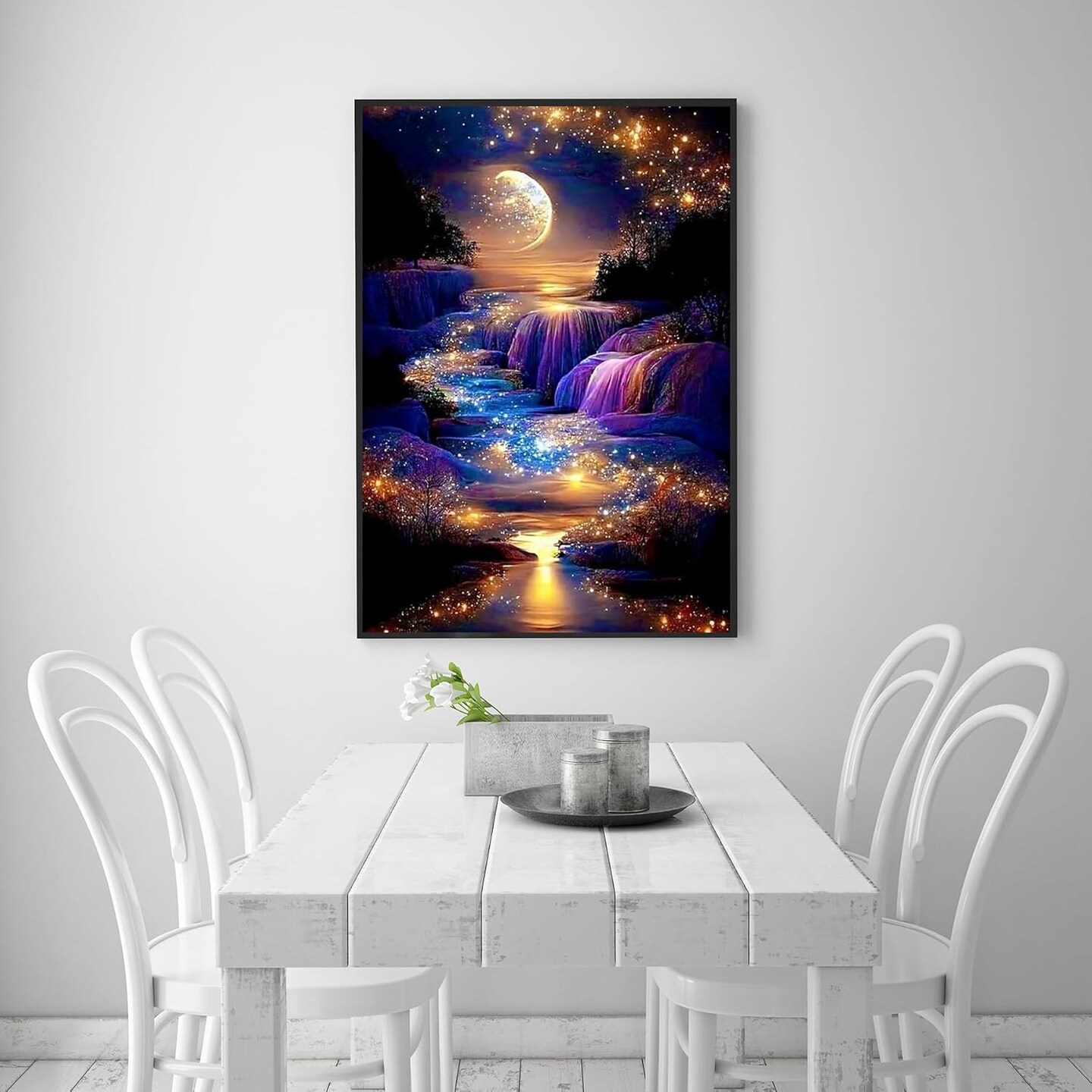 5D Diamond Painting Kits for Adults, Moon Waterfall Diamond Art Kits for Beginners, DIY Full Round Drill Moonlight Landscape Paint with Diamond Dots, Home Wall Decor 12 x 16 Inch