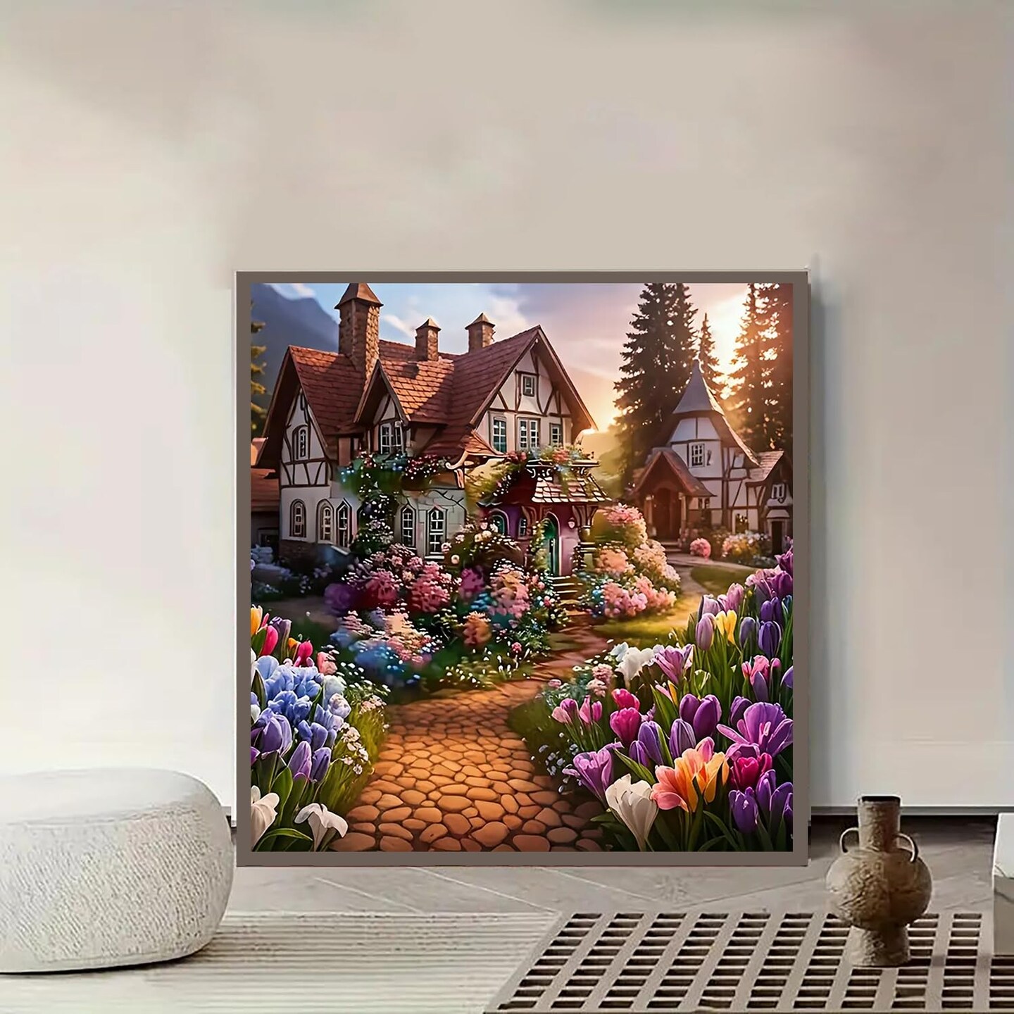 5D Diamond Painting Kit for Adults Beginners,DIY House Flower Paint By Diamond Art Kits,Suitability Friends Full Round Drill Diamonds Dots Gem Art,Home Wall Decor 13.78x13.78 Inch