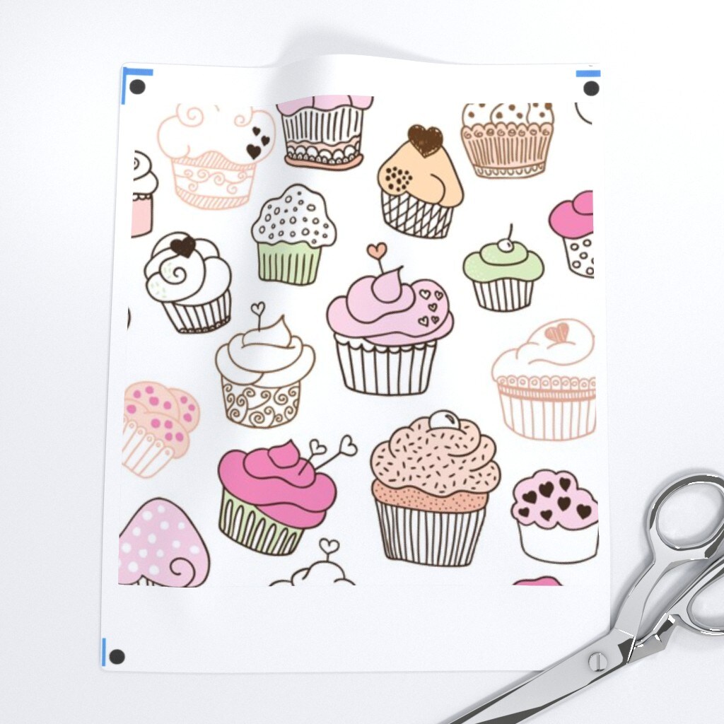 Sweet Cupcake Girls Cake Candy Birthday Theme Cooking Cupcakes Doodle Designed Pie Food Dessert Custom Printed Fabric by Spoonflower Various Fabrics by the Yard or Fat Quarter