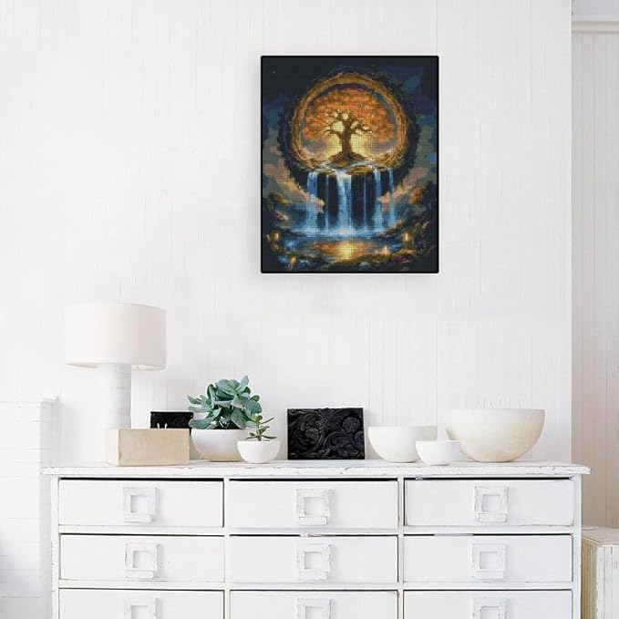 Tree of Life Stamped Cross Stitch Kits - Waterfall Needlepoint Counted Cross Stitch Kits for Beginners Adults Patterns Crossstitching Dimensions Embroidery Kits Arts and Crafts