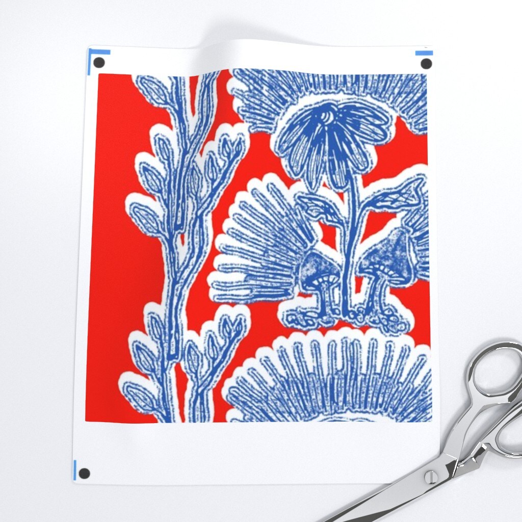 Block Print Red Blue Abstract Botanical Modern Floral Stripes Vibrant Boho Custom Printed Fabric by Spoonflower Various Fabrics by the Yard or Fat Quarter