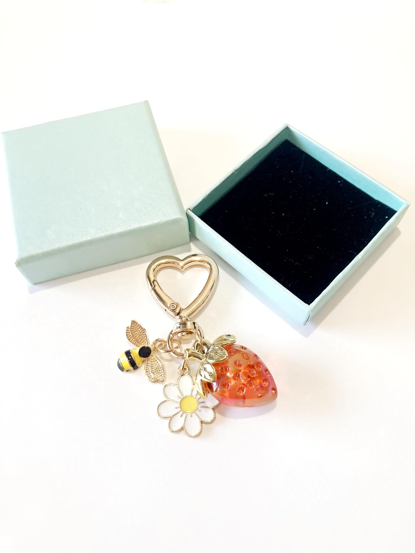 Cute Cherry Strawberry bag charms keychain purse accessories charm for women handbags Kawaii Flower Car Key Chain