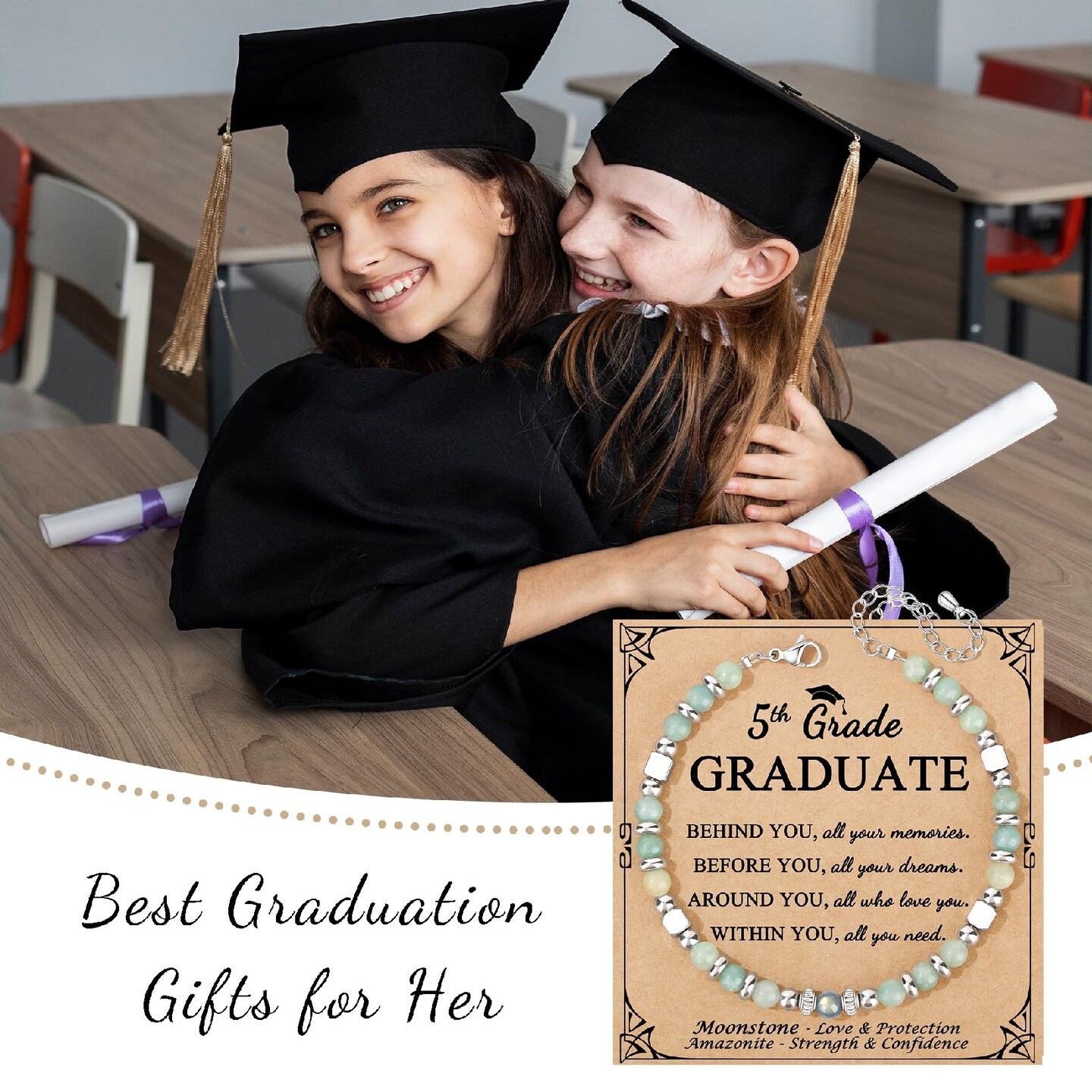5th Grade Graduation Gifts, Class of 2026 Elementary School Graduation Bracelet Gifts for Daughter Her Granddaughter Sister Niece