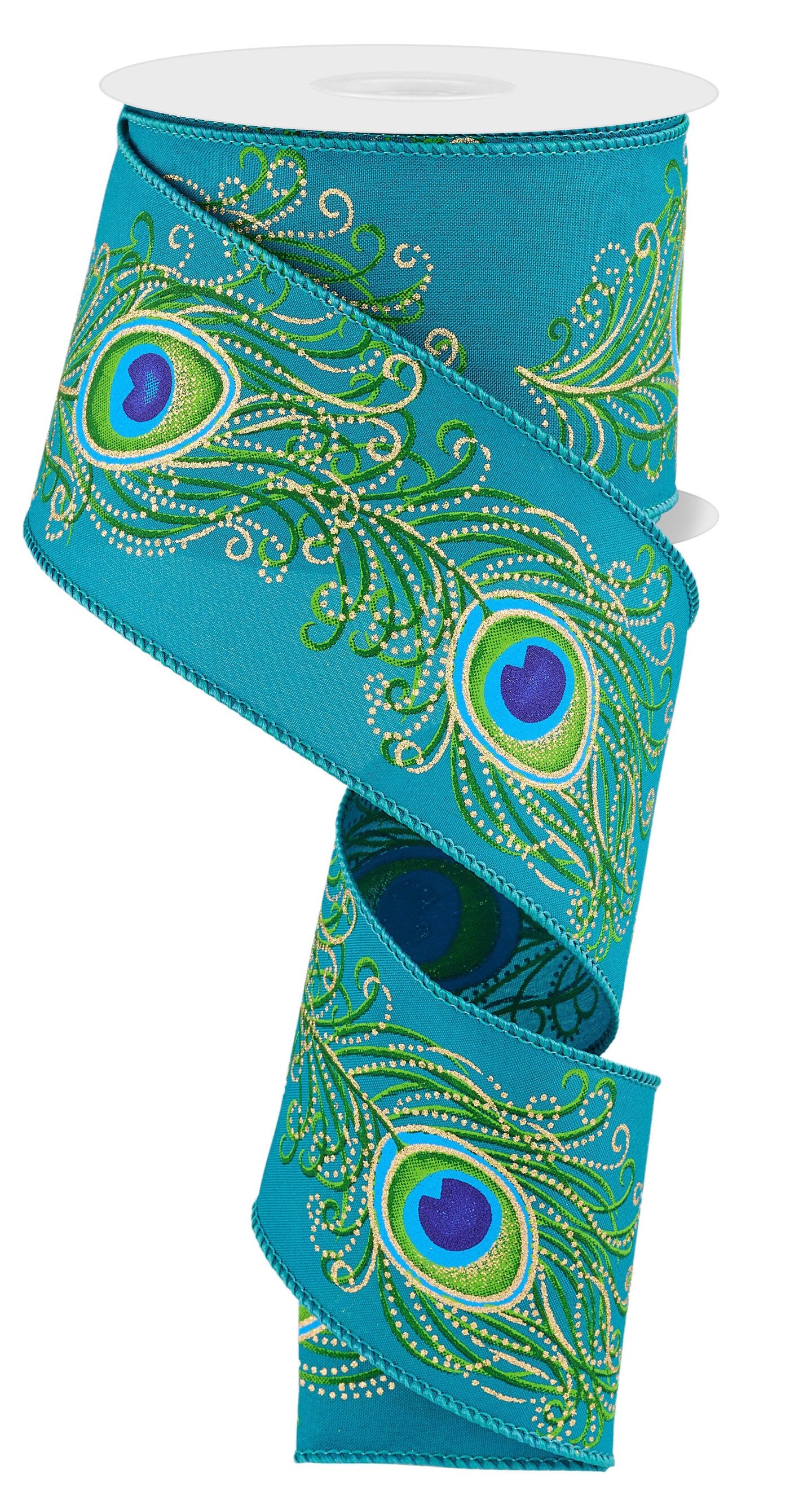 Peacock Wired Ribbon 2.5" Inch for Bows, Wreaths, Crafts, and Decorations - Teal, Blue, Green by RG Ribbon