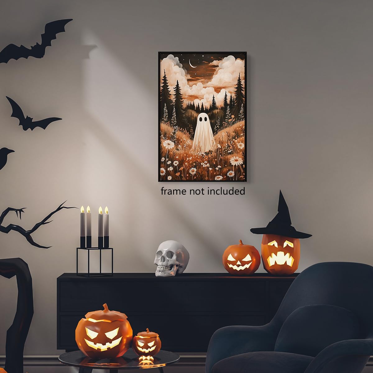 Ghost In Enchanted Forest Halloween Wall Art - 12L&#x22; x 16W&#x22; (Floral Ghost)