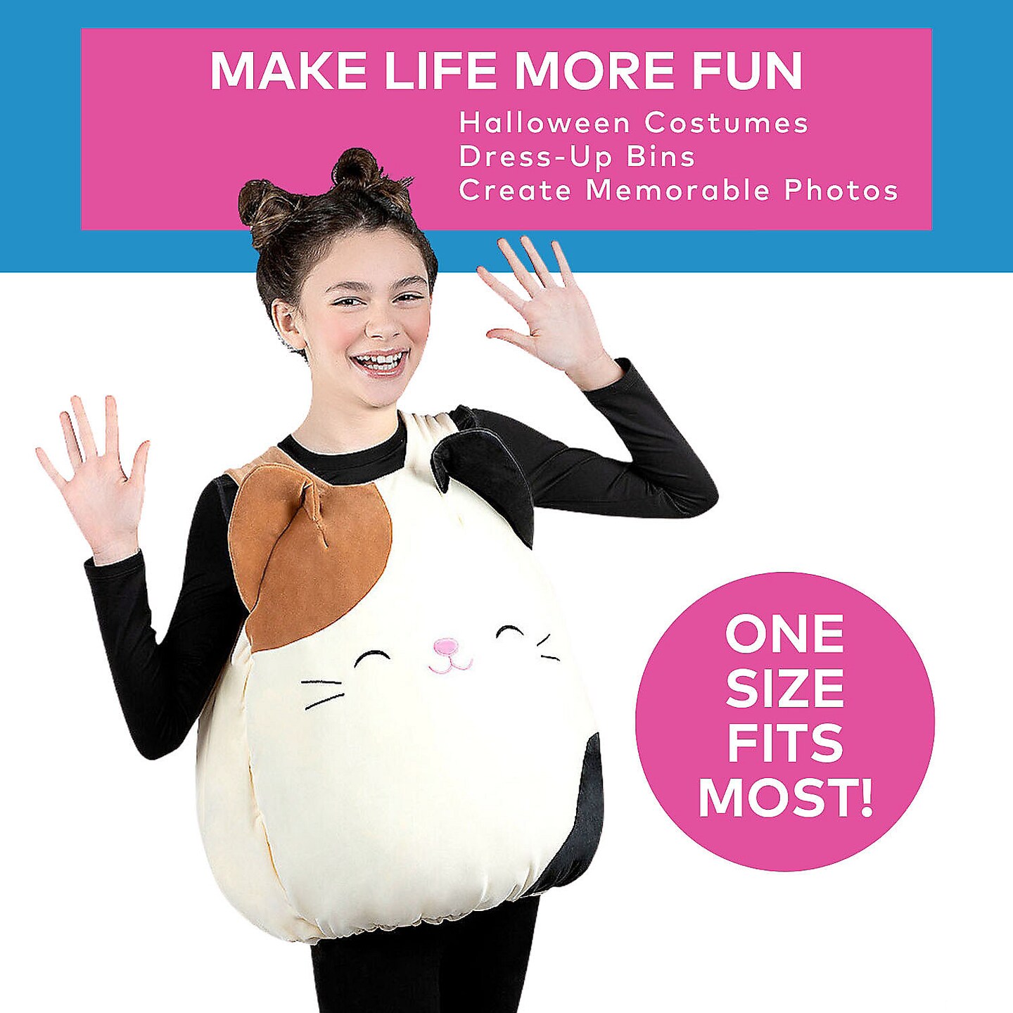 Squishmallows Cam Cat Costume with Plush Character Vest and Cat Ear Headband
