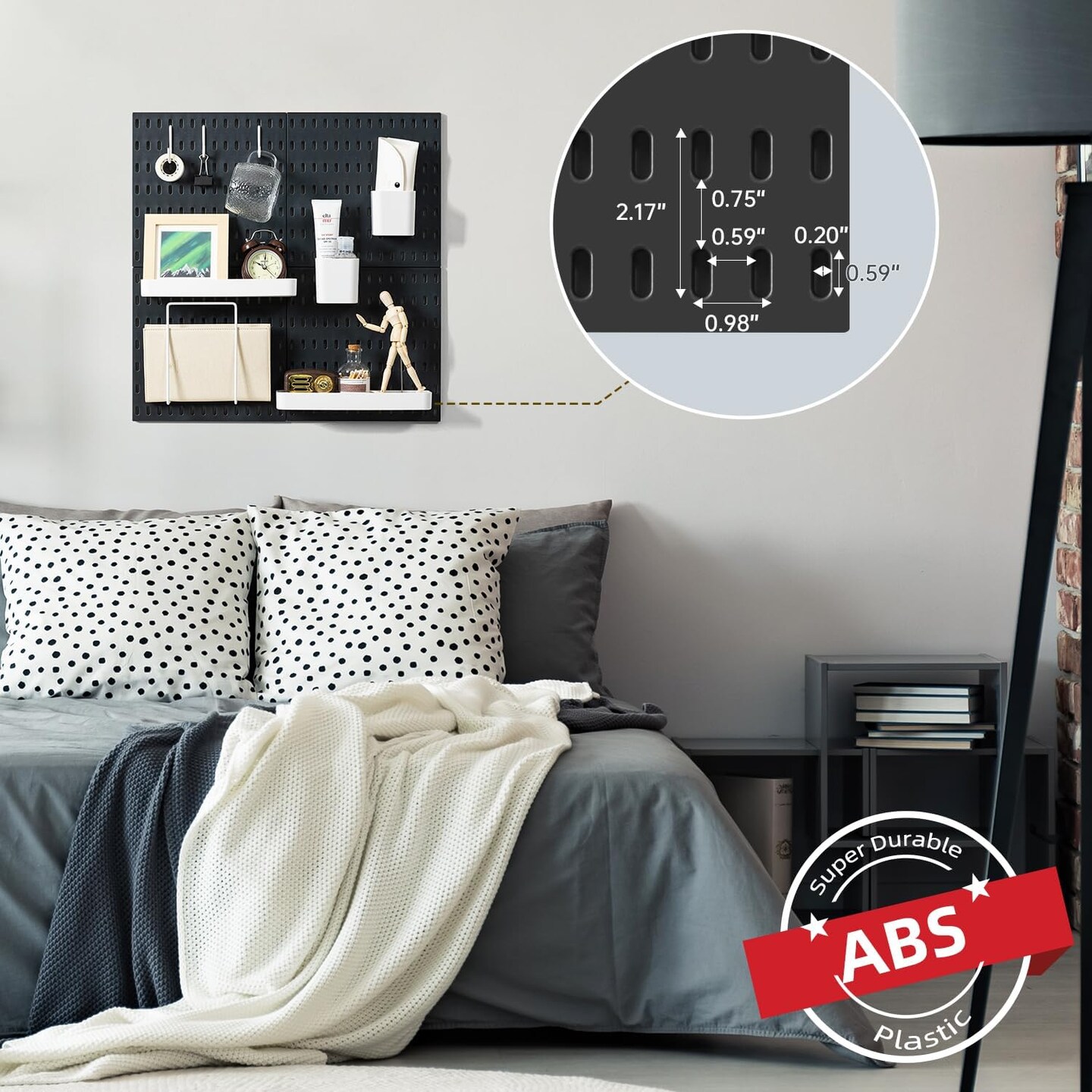 VUSIGN Pegboard Combination Wall Organizer Kit, 4 Pieces Pegboards and 17 Accessories Modular Hanging, Wall Mount Display Peg Board Panel Kits for Bedroom, Home, Office, Bathroom, 22&#x22; x 22&#x22;, Black
