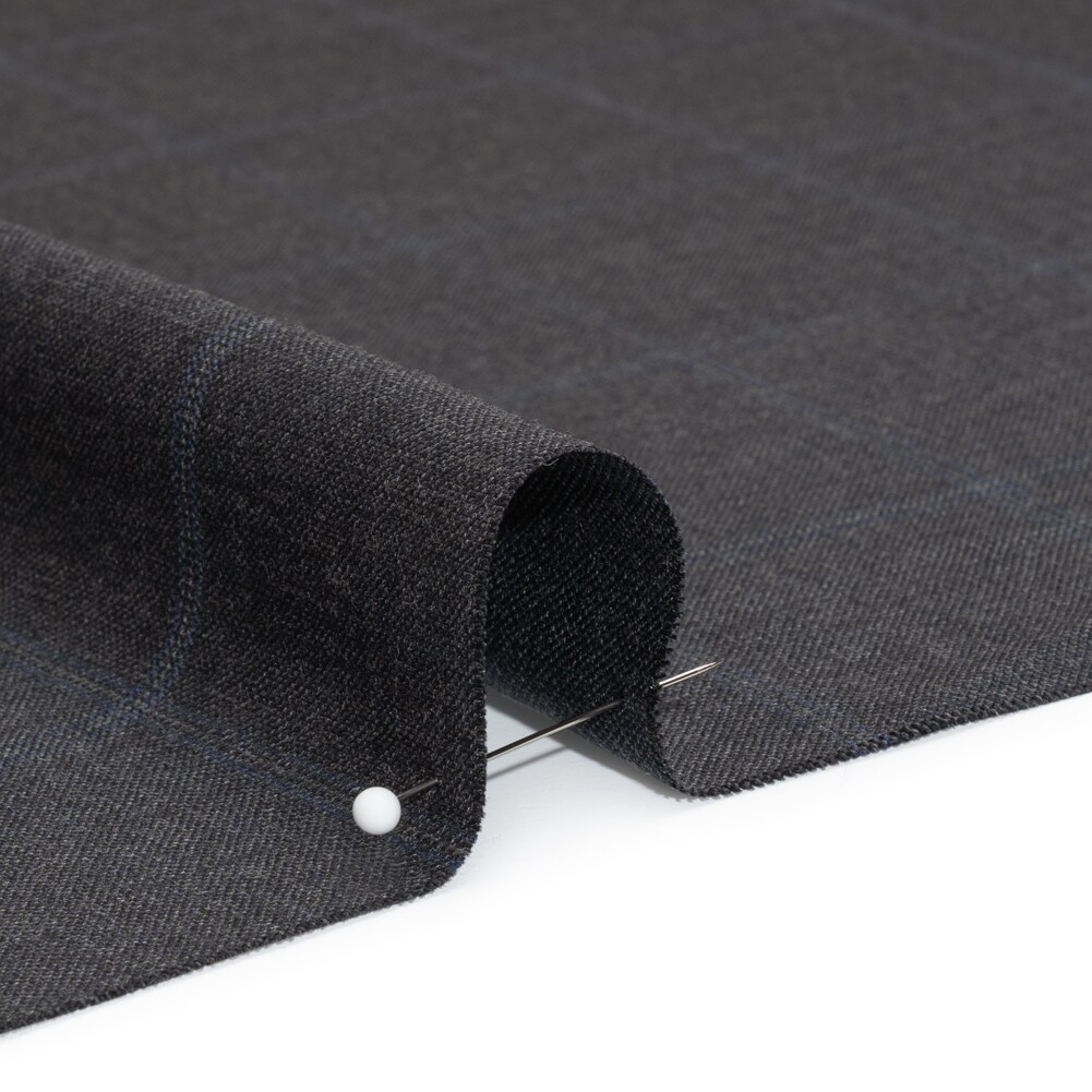 1 Yard Wool Suiting Gray and Blue Windowpane Check Deadstock