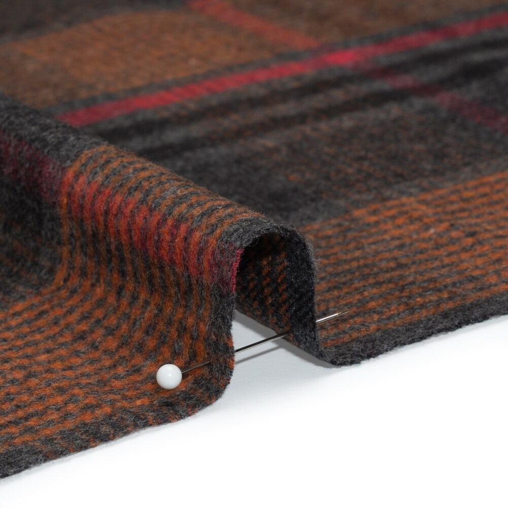 1 Yard Charcoal Burnt Orange and Red Plaid Cotton Twill Flannel Fabric 59 inch Width