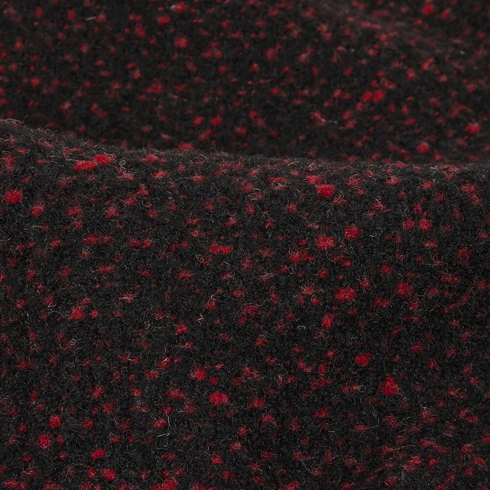 1 Yard Black and Dark Pink Speckled Tactile Woolen Woven