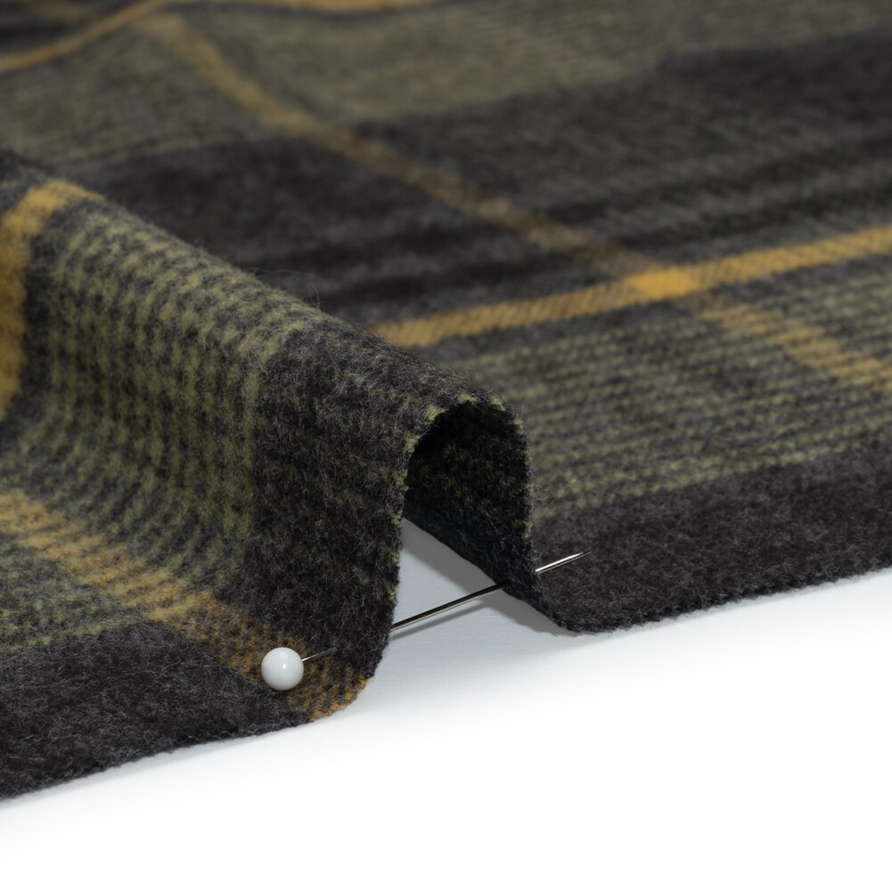 1 Yard Cotton Twill Flannel Charcoal Light Olive and Mustard Yellow Plaid Deadstock