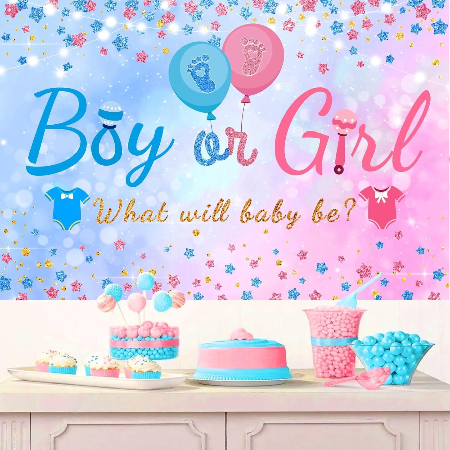 Gender Reveal Baby Balloon Boxes Decorations, Pink Blue Balloon Arch Garland Kits With 4pcs Boxes, Gender Reveal Backdrop for Baby Shower,Boy or Girl gender Reveal Party Supplies(141pcs)