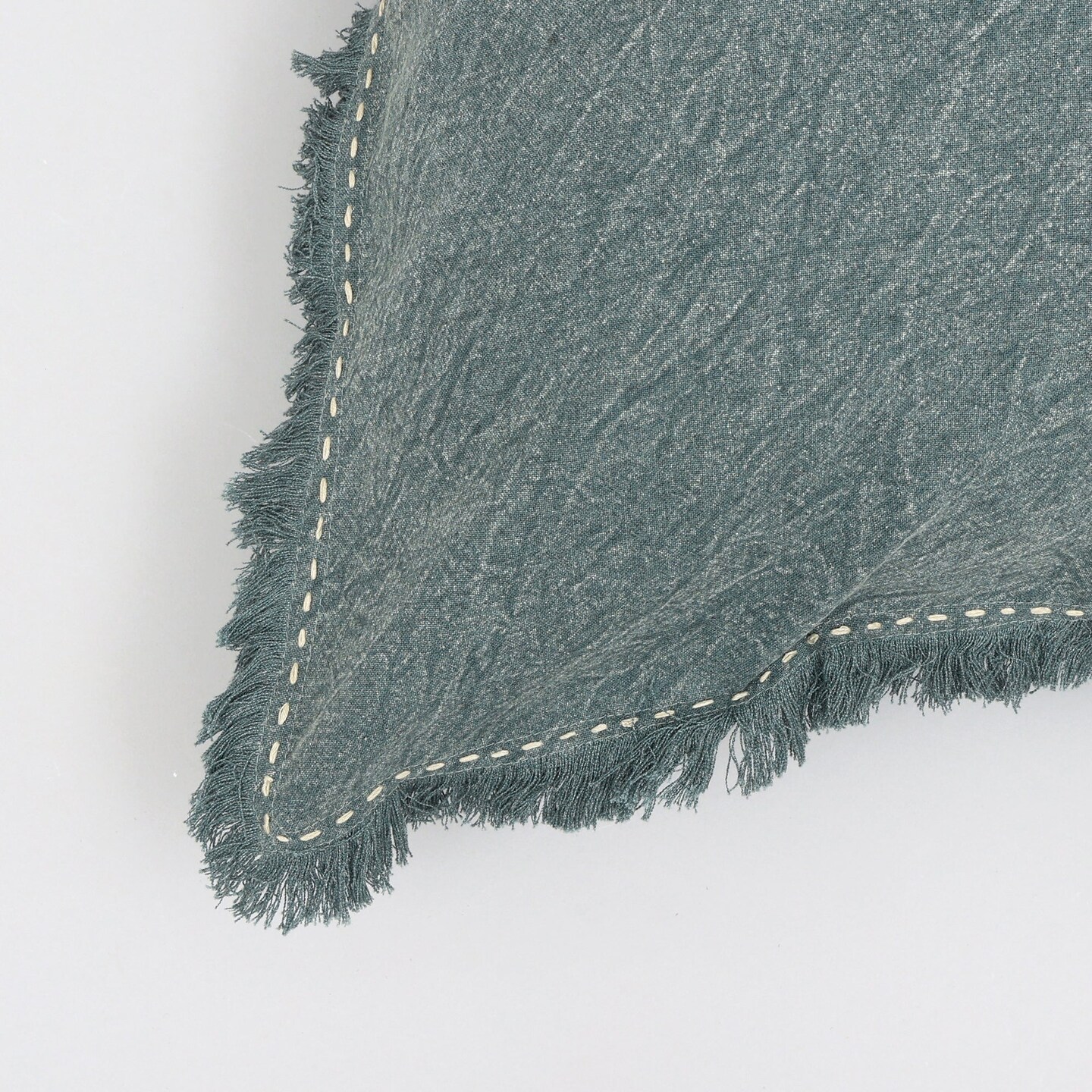 Stonewashed Linen Throw Pillow with Handworked Edges &#x26; Fringe - 22&#x22; x 22&#x22;