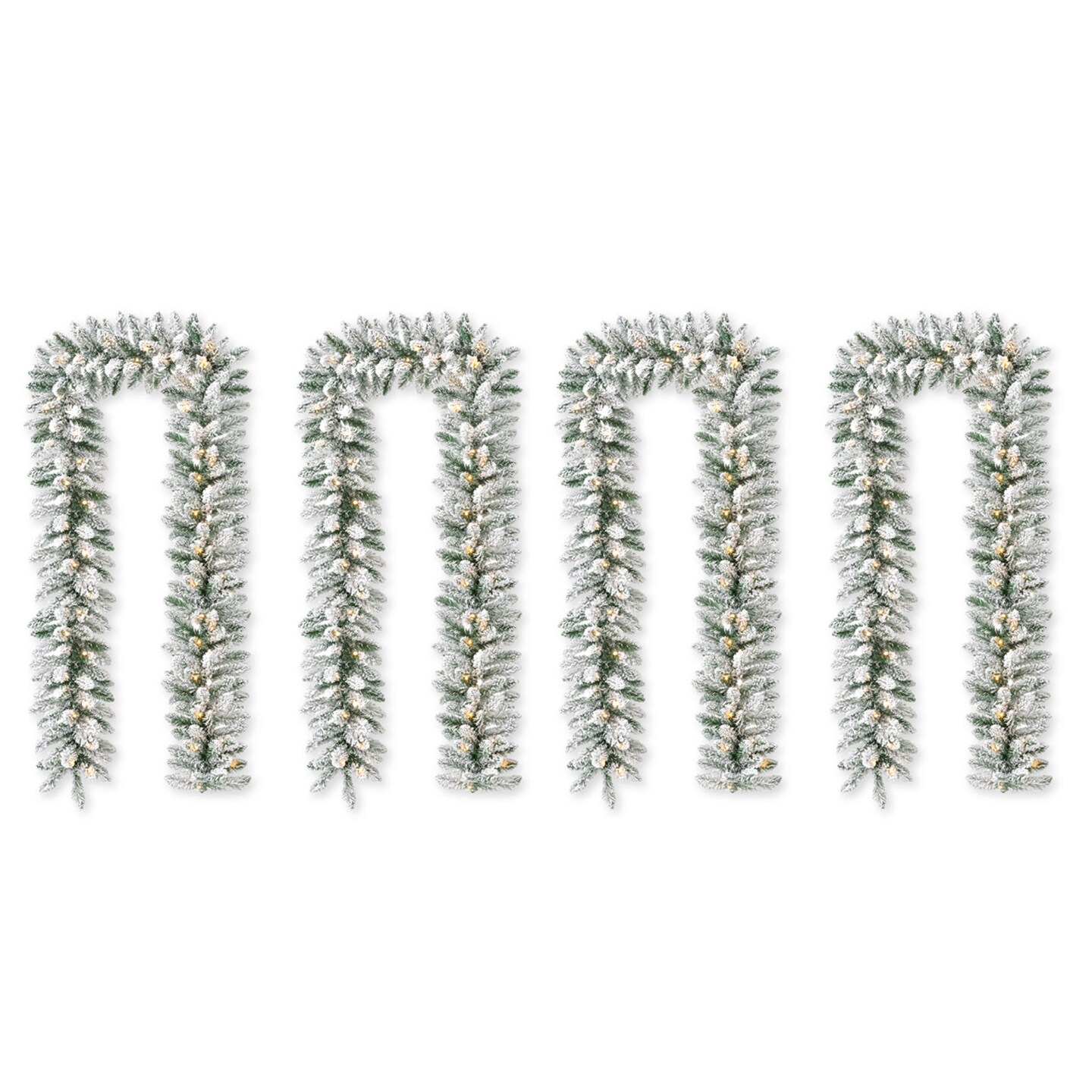 Set of 4 6ft Christmas Garlands, with Warm White LED Lights and Timer, Three Function